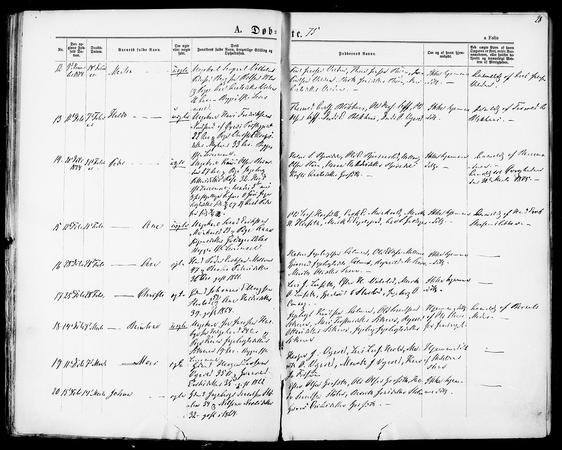 Ministerialprotokoller, klokkerbøker og fødselsregistre - Sør-Trøndelag, SAT/A-1456/678/L0900: Parish register (official) no. 678A09, 1872-1881, p. 28