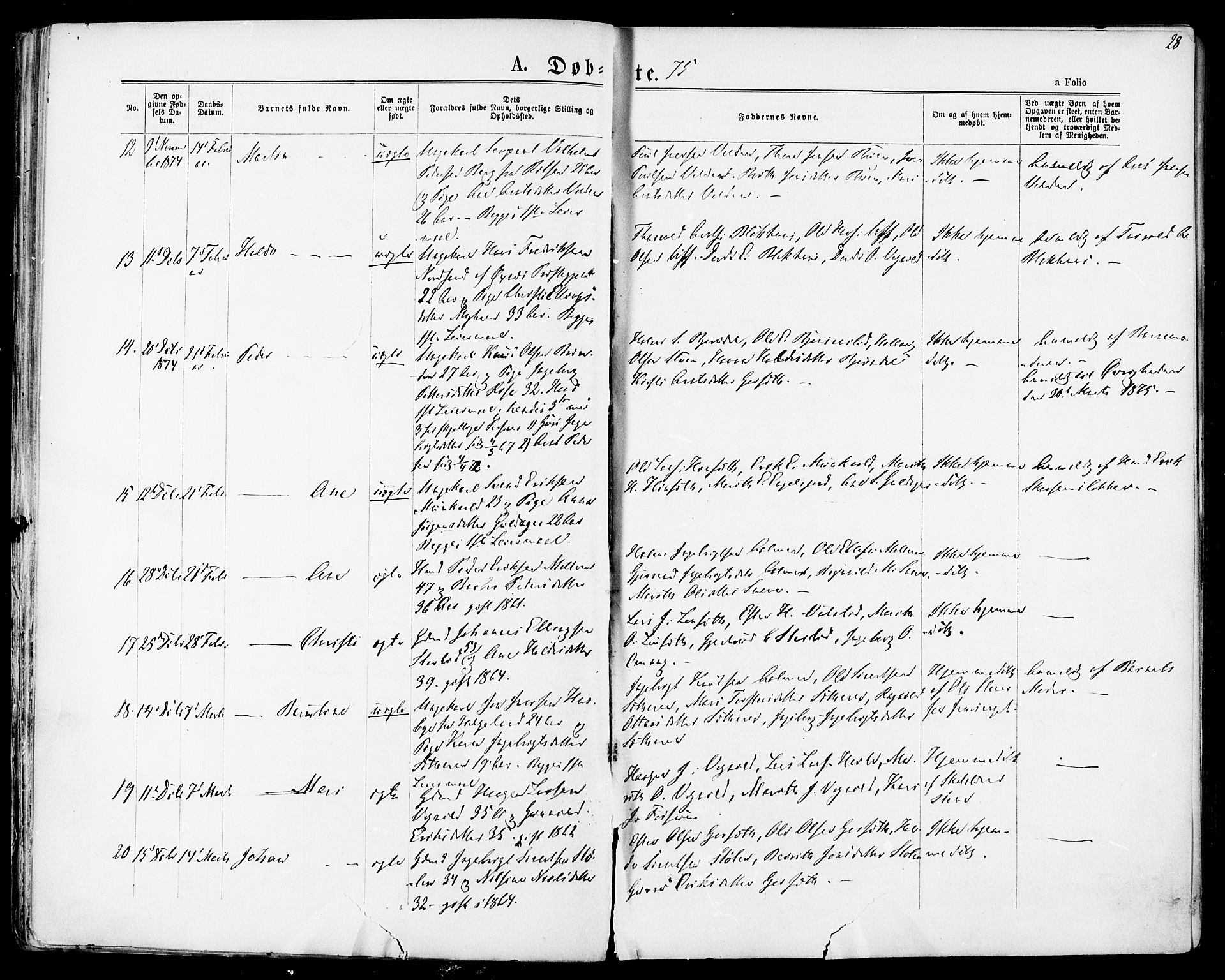 Ministerialprotokoller, klokkerbøker og fødselsregistre - Sør-Trøndelag, AV/SAT-A-1456/678/L0900: Parish register (official) no. 678A09, 1872-1881, p. 28