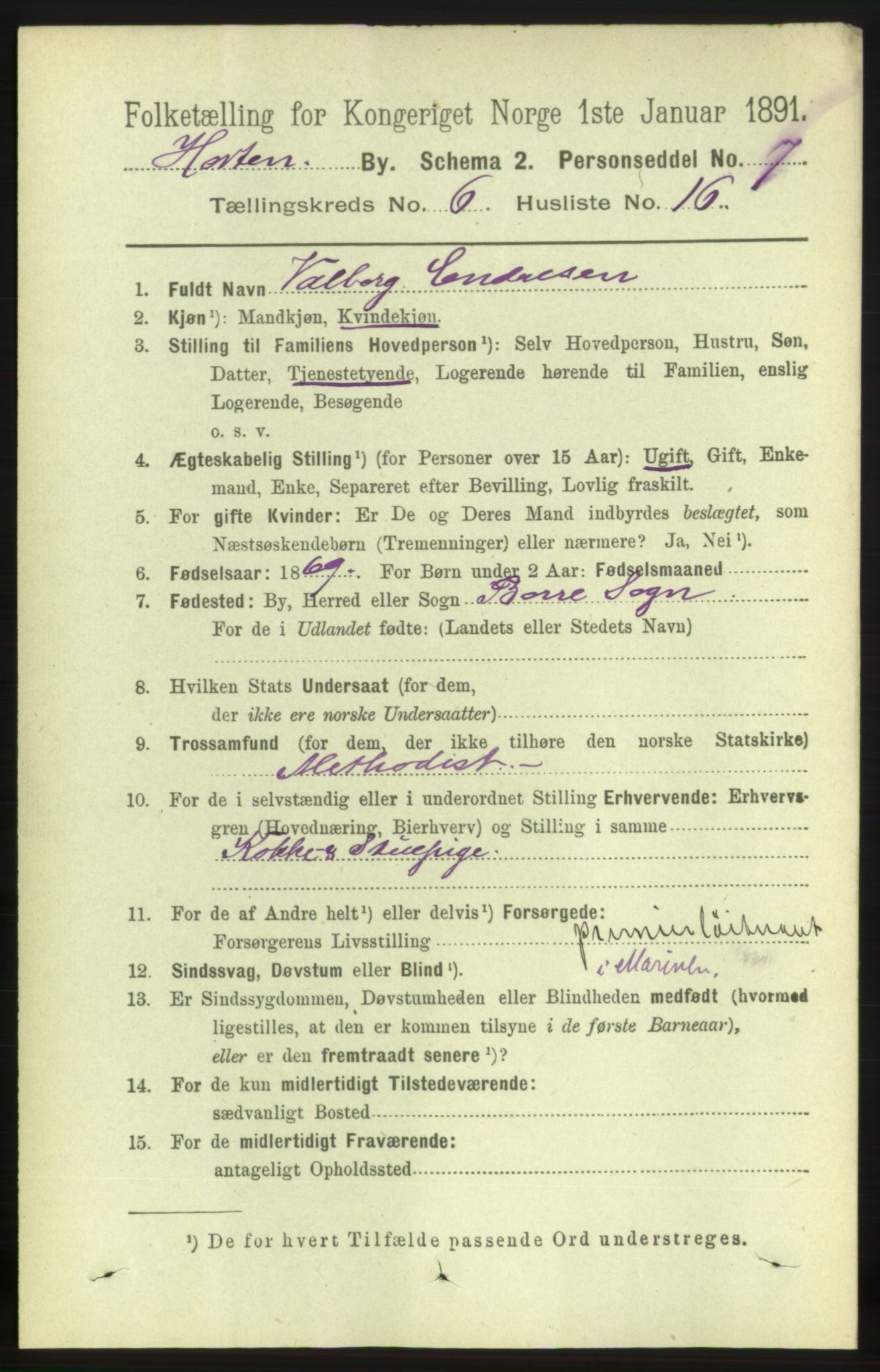 RA, 1891 census for 0703 Horten, 1891, p. 3897