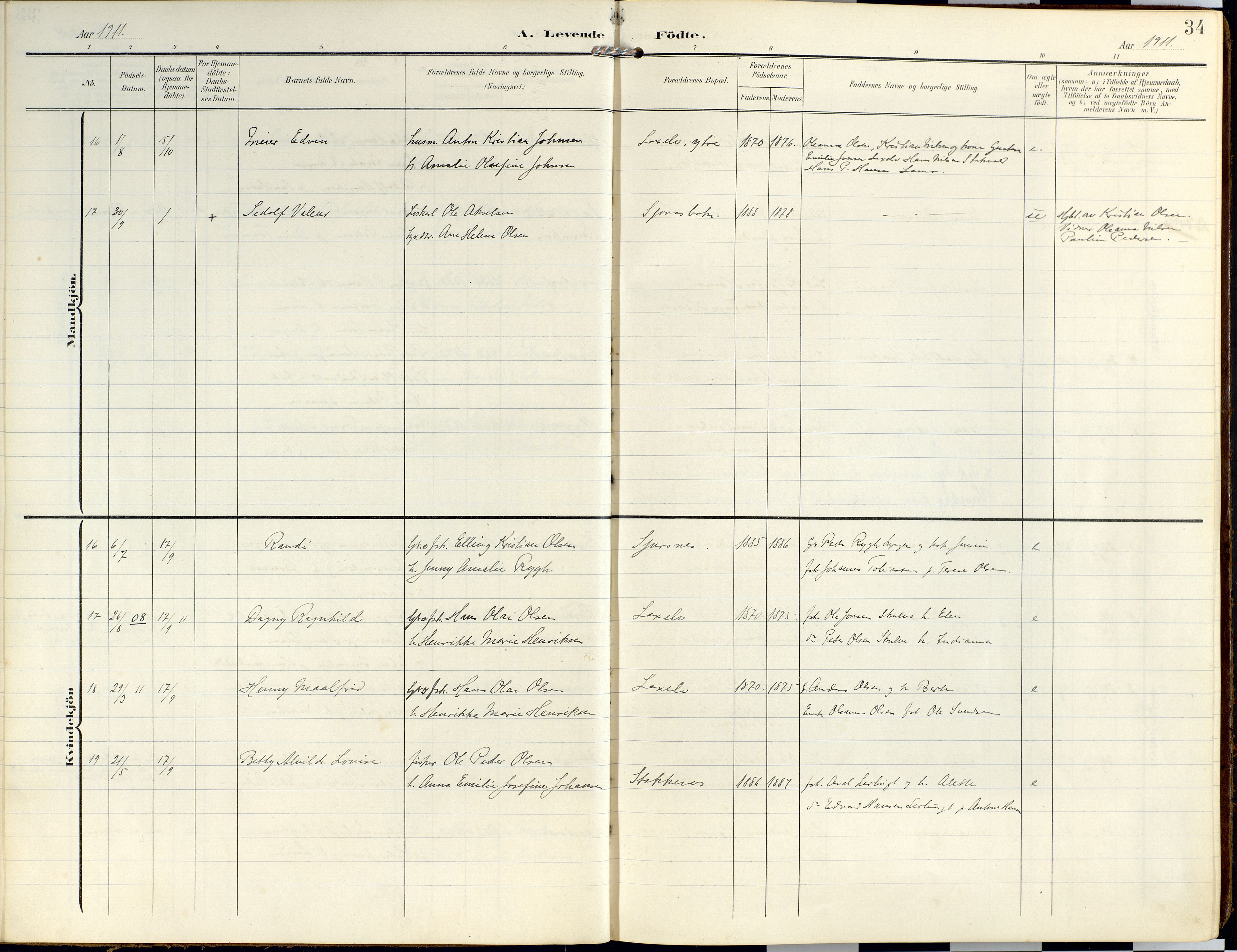 Lyngen sokneprestembete, SATØ/S-1289/H/He/Hea/L0014kirke: Parish register (official) no. 14, 1905-1920, p. 34