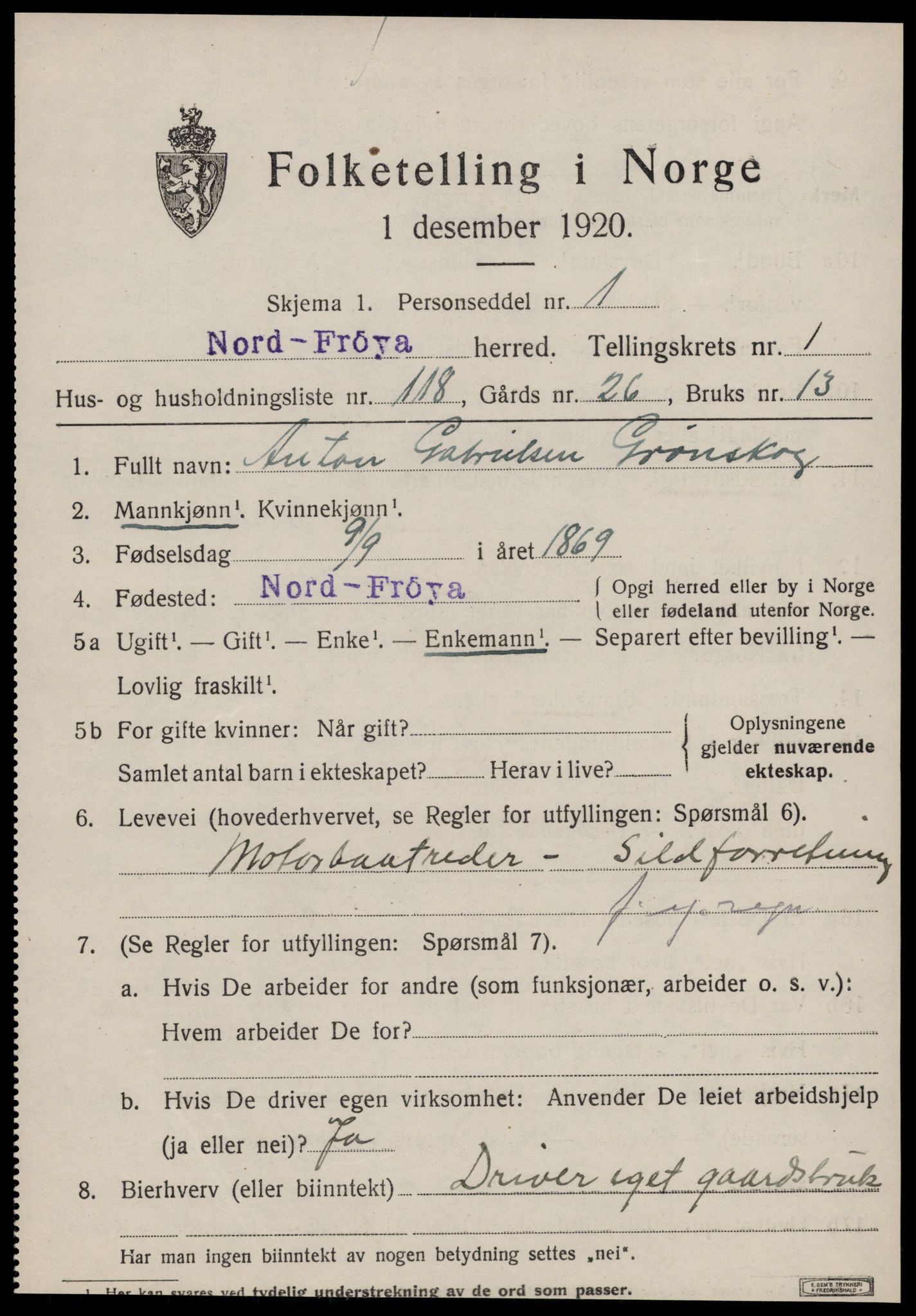 SAT, 1920 census for Nord-Frøya, 1920, p. 2807