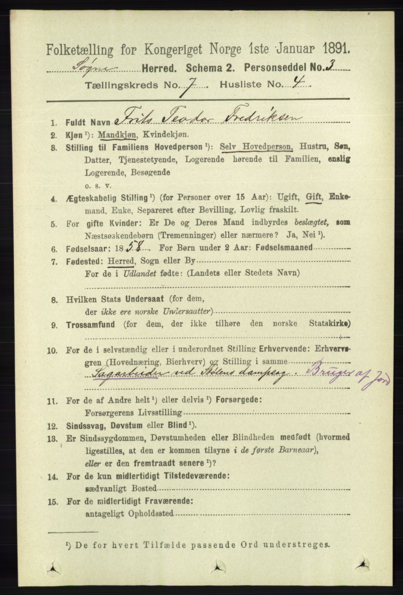 RA, 1891 census for 1018 Søgne, 1891, p. 1556