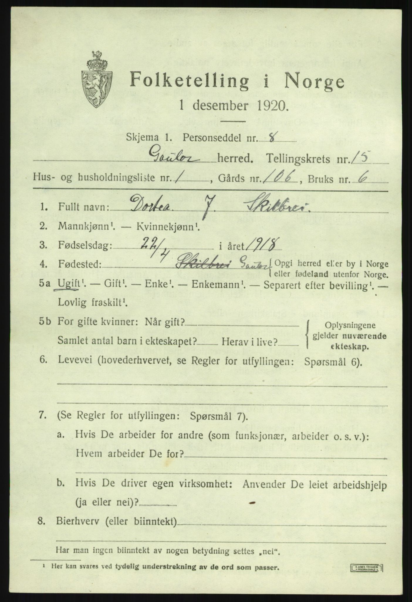 SAB, 1920 census for Gaular, 1920, p. 6688