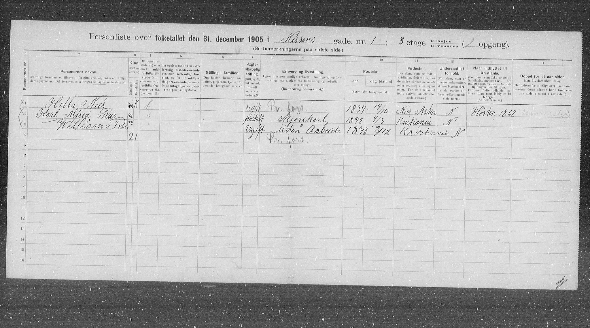 OBA, Municipal Census 1905 for Kristiania, 1905, p. 37416