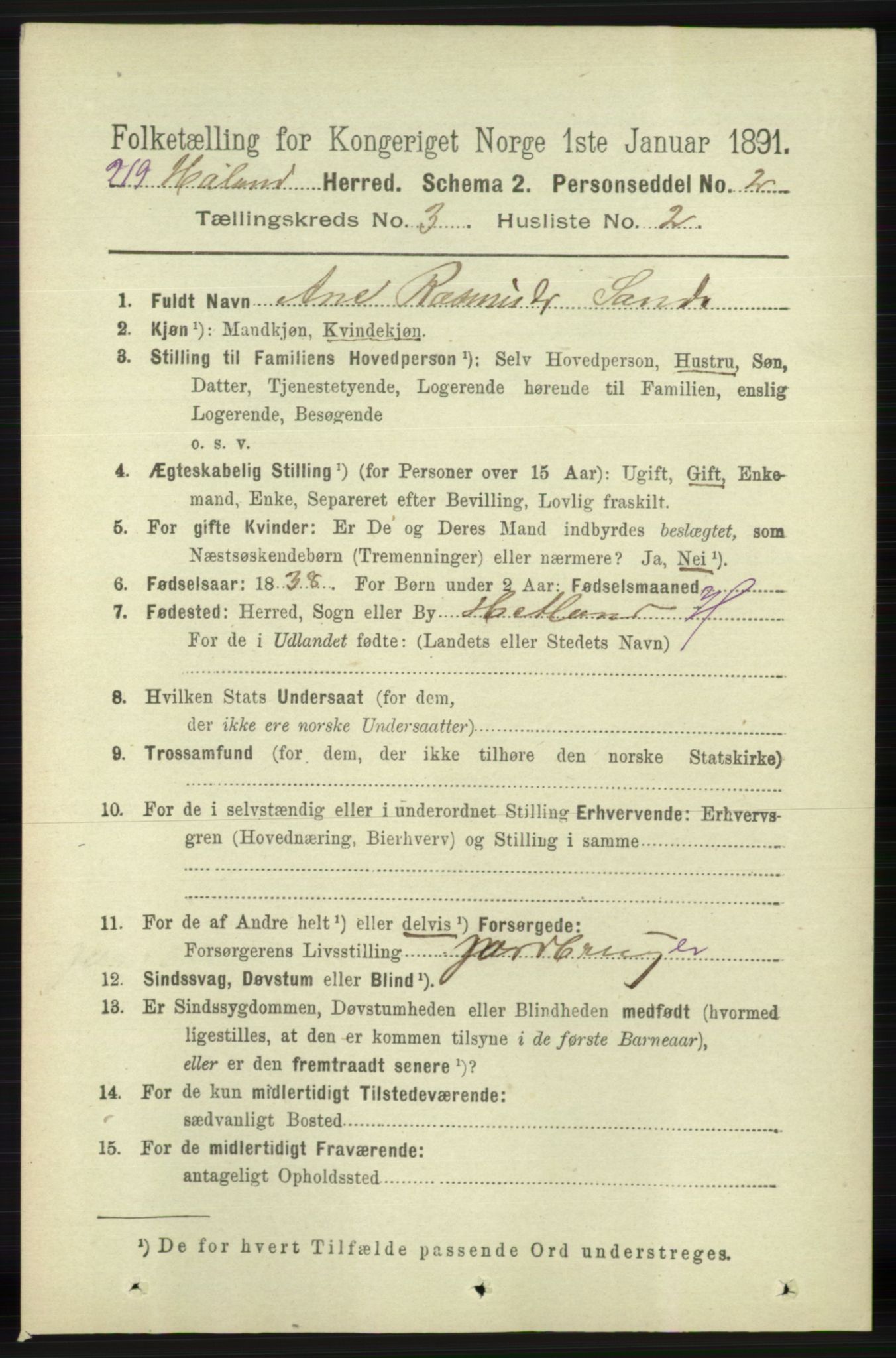 RA, 1891 census for 1124 Haaland, 1891, p. 1711