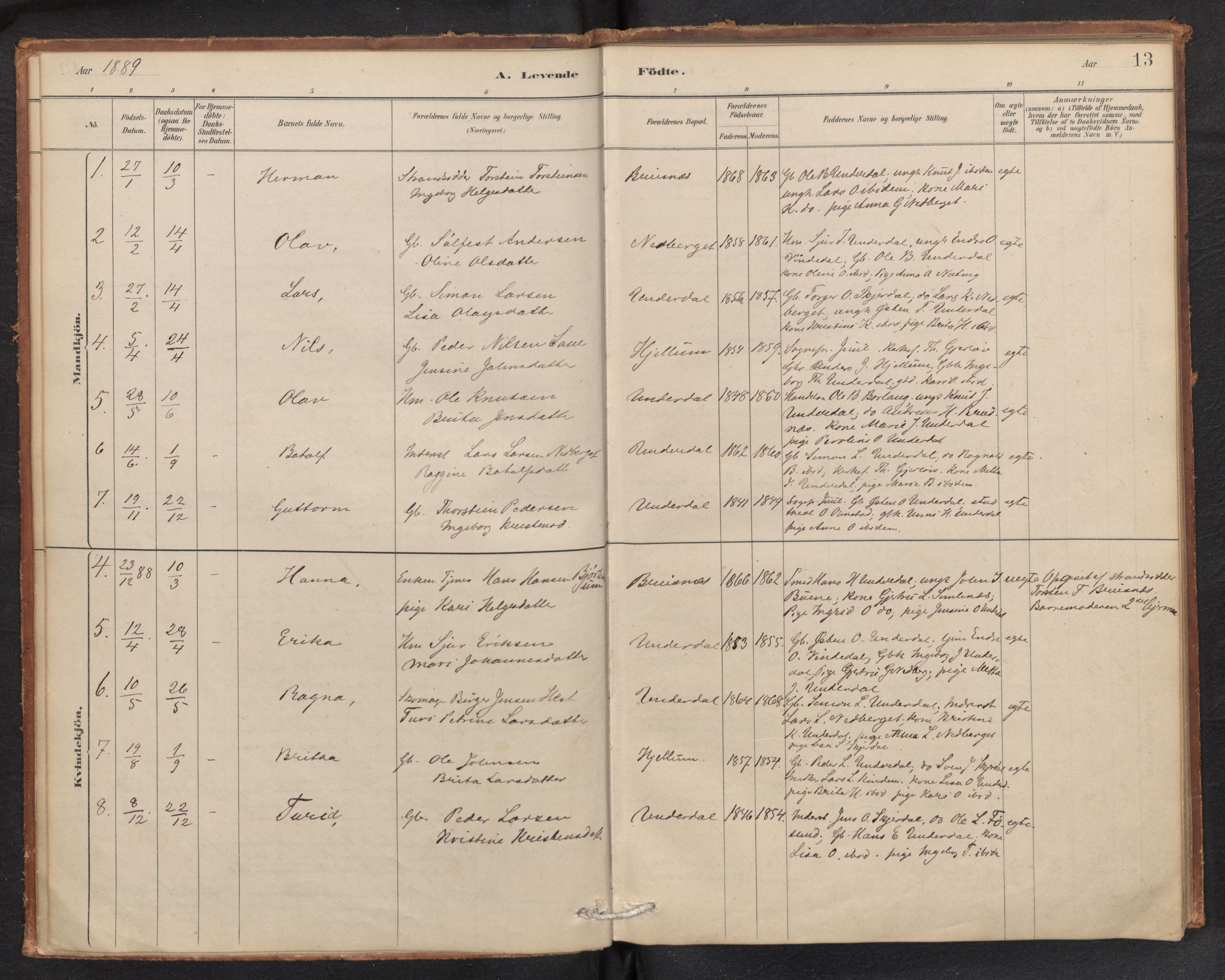 Aurland sokneprestembete, SAB/A-99937/H/Ha/Hae/L0001: Parish register (official) no. E 1, 1880-1907, p. 12b-13a