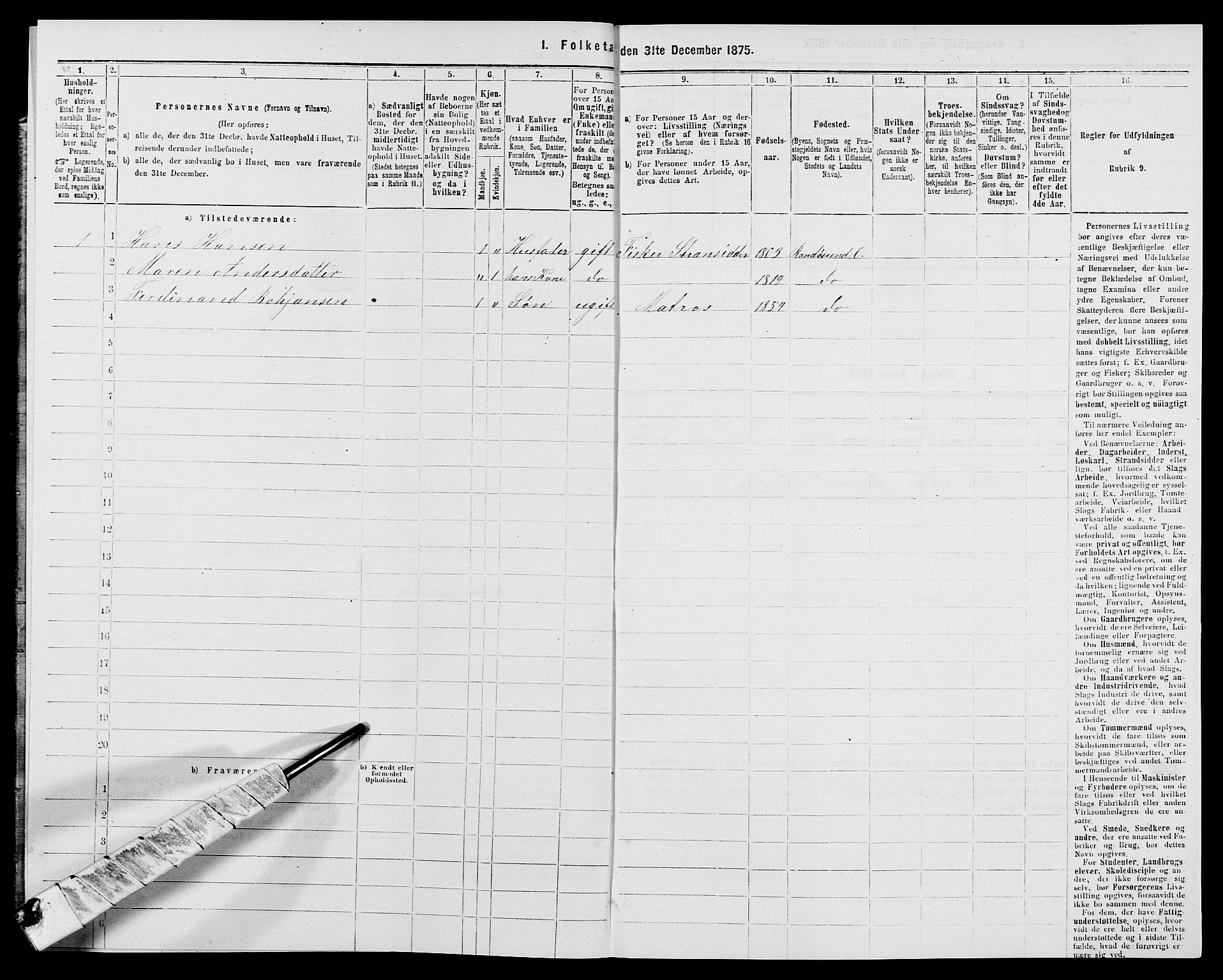 SAK, 1875 census for 1012P Oddernes, 1875, p. 1234