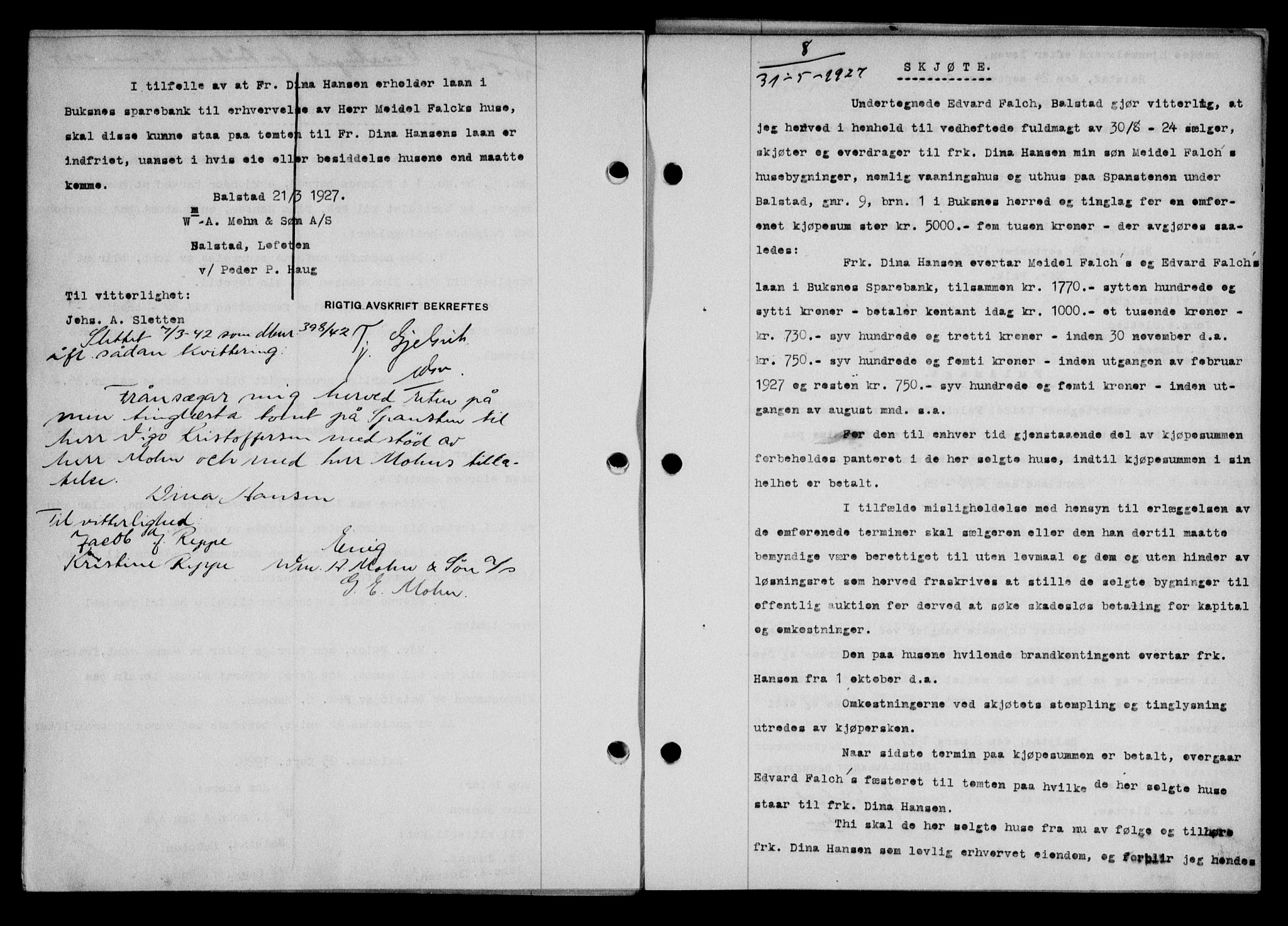 Lofoten sorenskriveri, SAT/A-0017/1/2/2C/L0015b: Mortgage book no. 15b, 1927-1927, Deed date: 31.05.1927