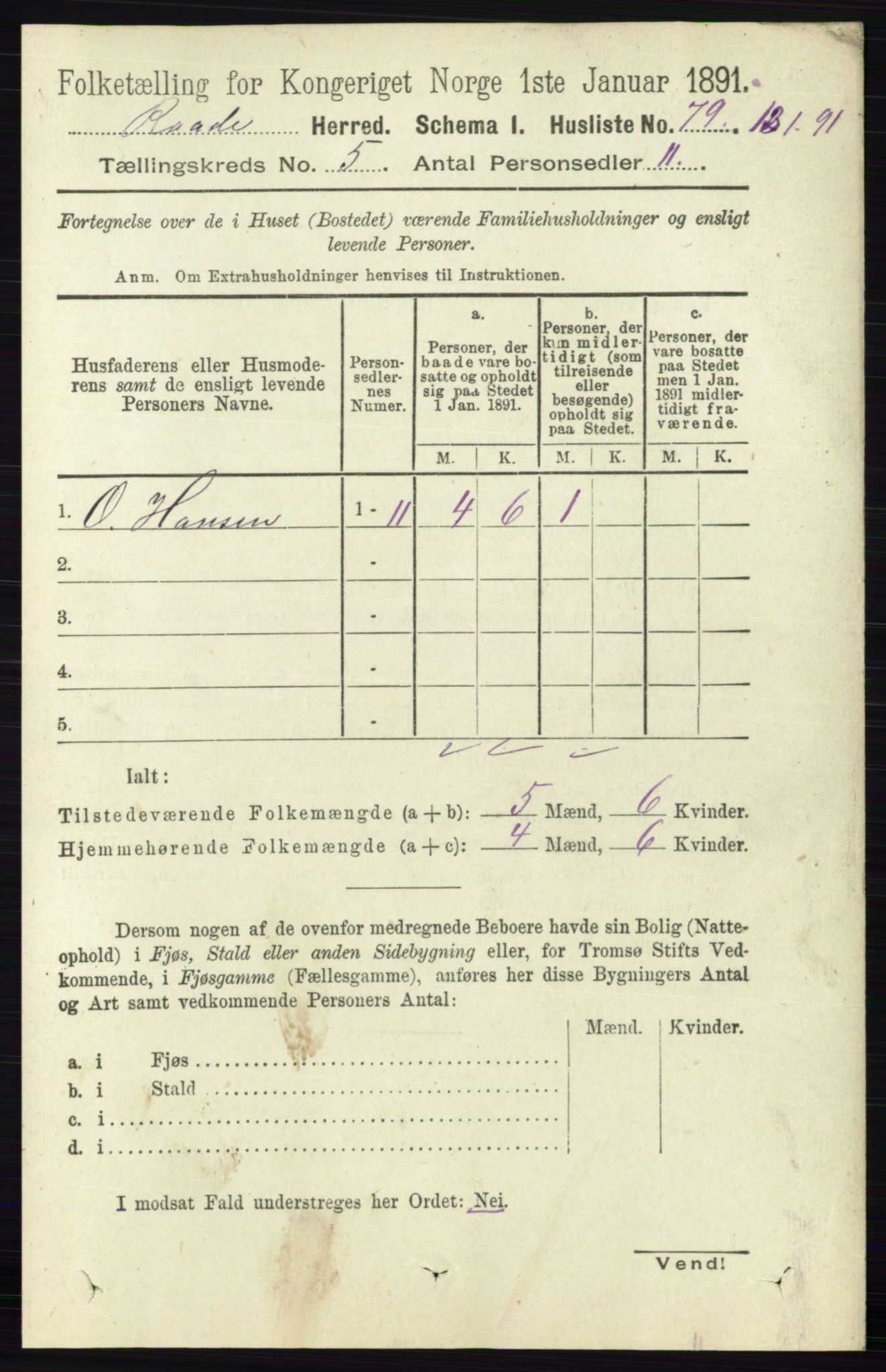 RA, 1891 census for 0135 Råde, 1891, p. 2593