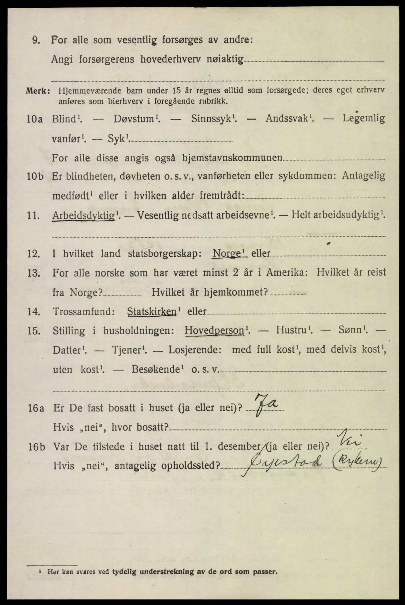 SAK, 1920 census for Øyestad, 1920, p. 5179