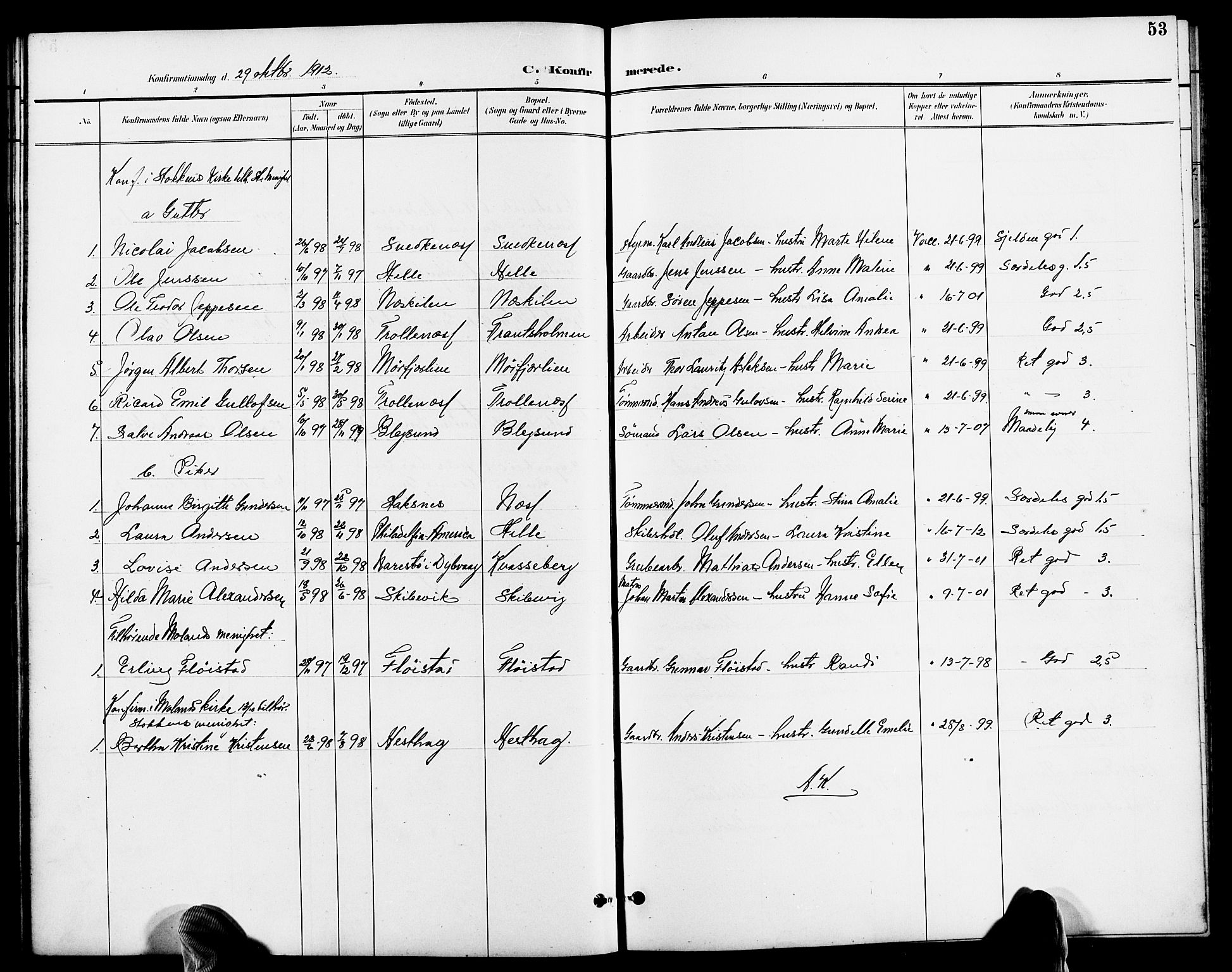 Austre Moland sokneprestkontor, AV/SAK-1111-0001/F/Fb/Fbb/L0002: Parish register (copy) no. B 2, 1894-1918, p. 53