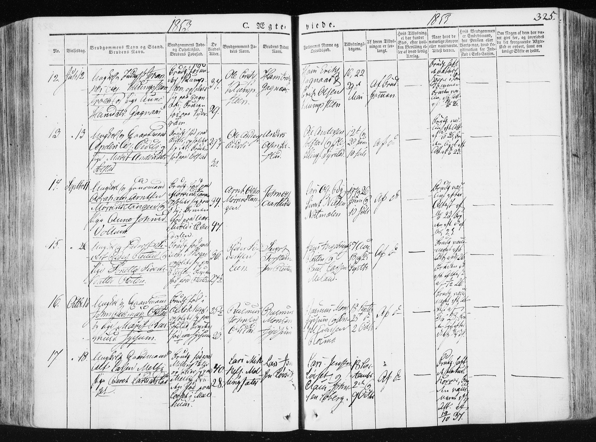 Ministerialprotokoller, klokkerbøker og fødselsregistre - Sør-Trøndelag, SAT/A-1456/665/L0771: Parish register (official) no. 665A06, 1830-1856, p. 325