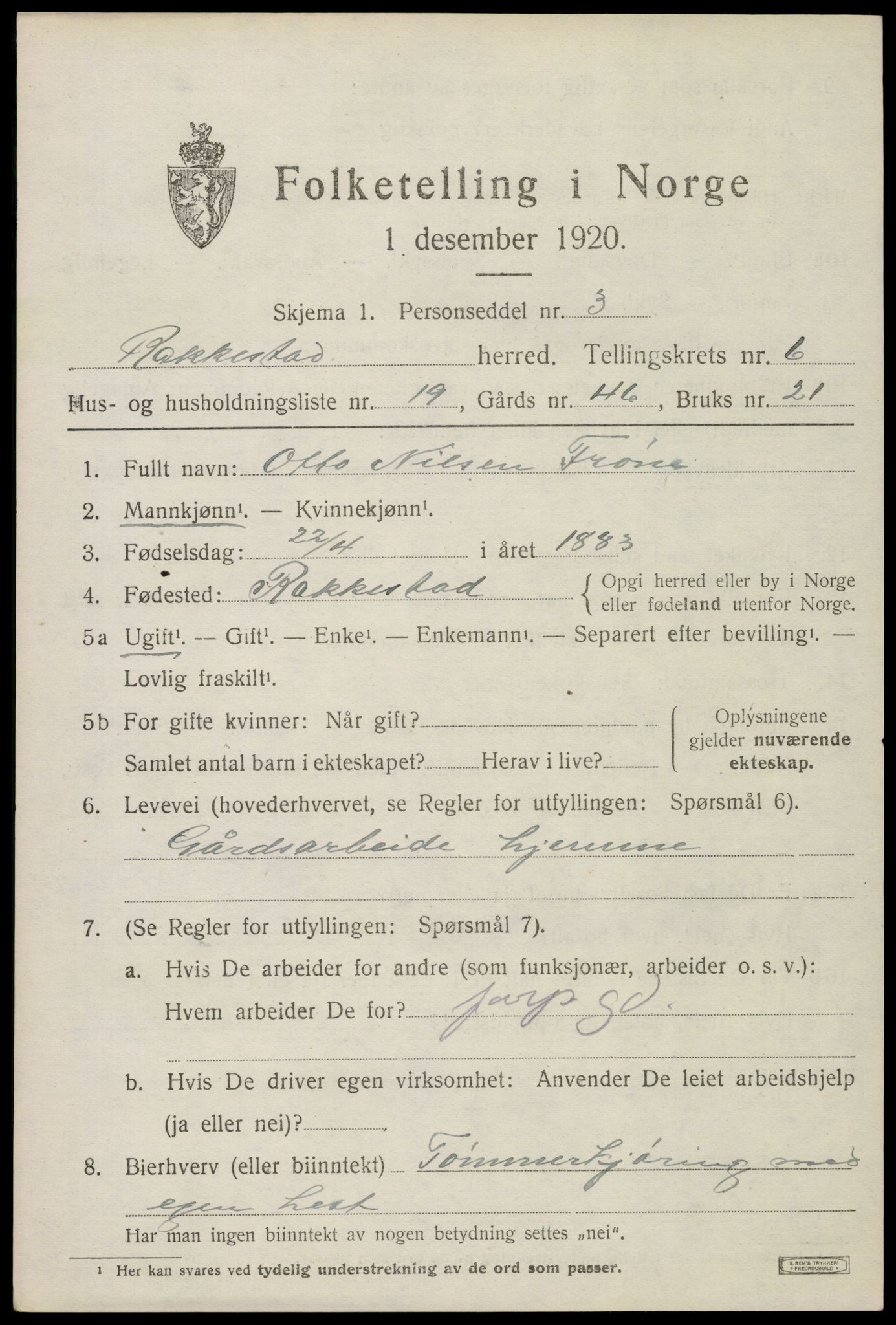 SAO, 1920 census for Rakkestad, 1920, p. 6815