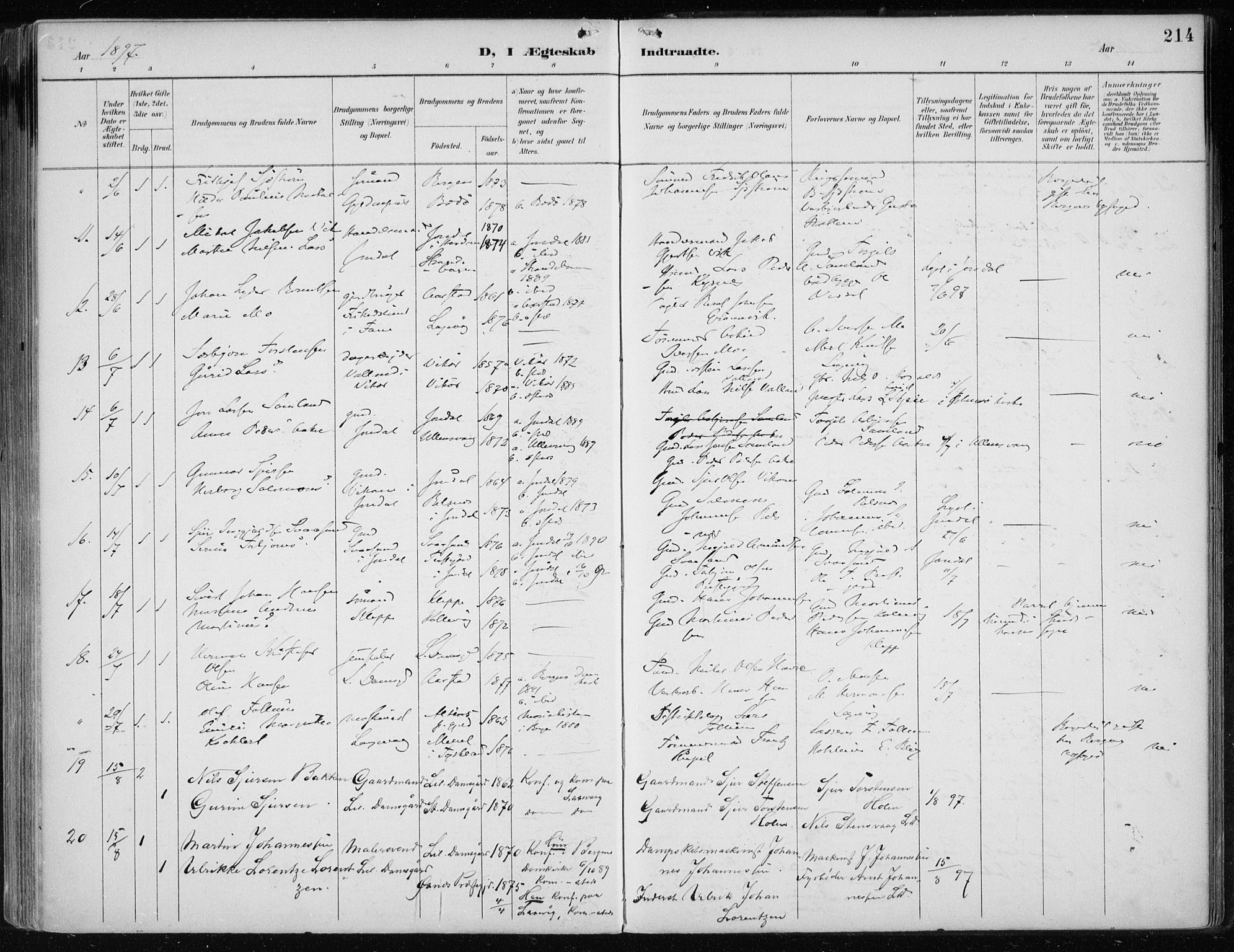 Askøy Sokneprestembete, AV/SAB-A-74101/H/Ha/Haa/Haae/L0003: Parish register (official) no. E 3, 1891-1903, p. 214