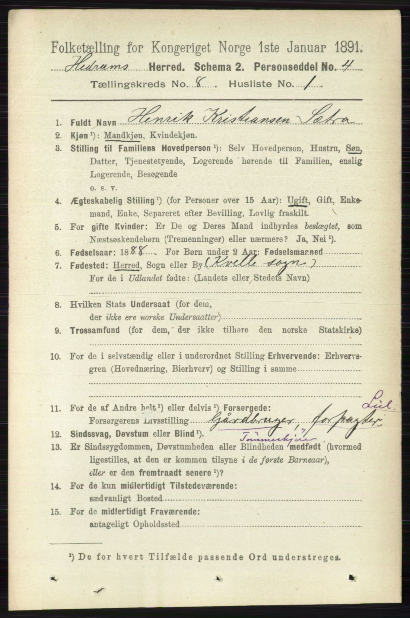 RA, 1891 census for 0727 Hedrum, 1891, p. 3471