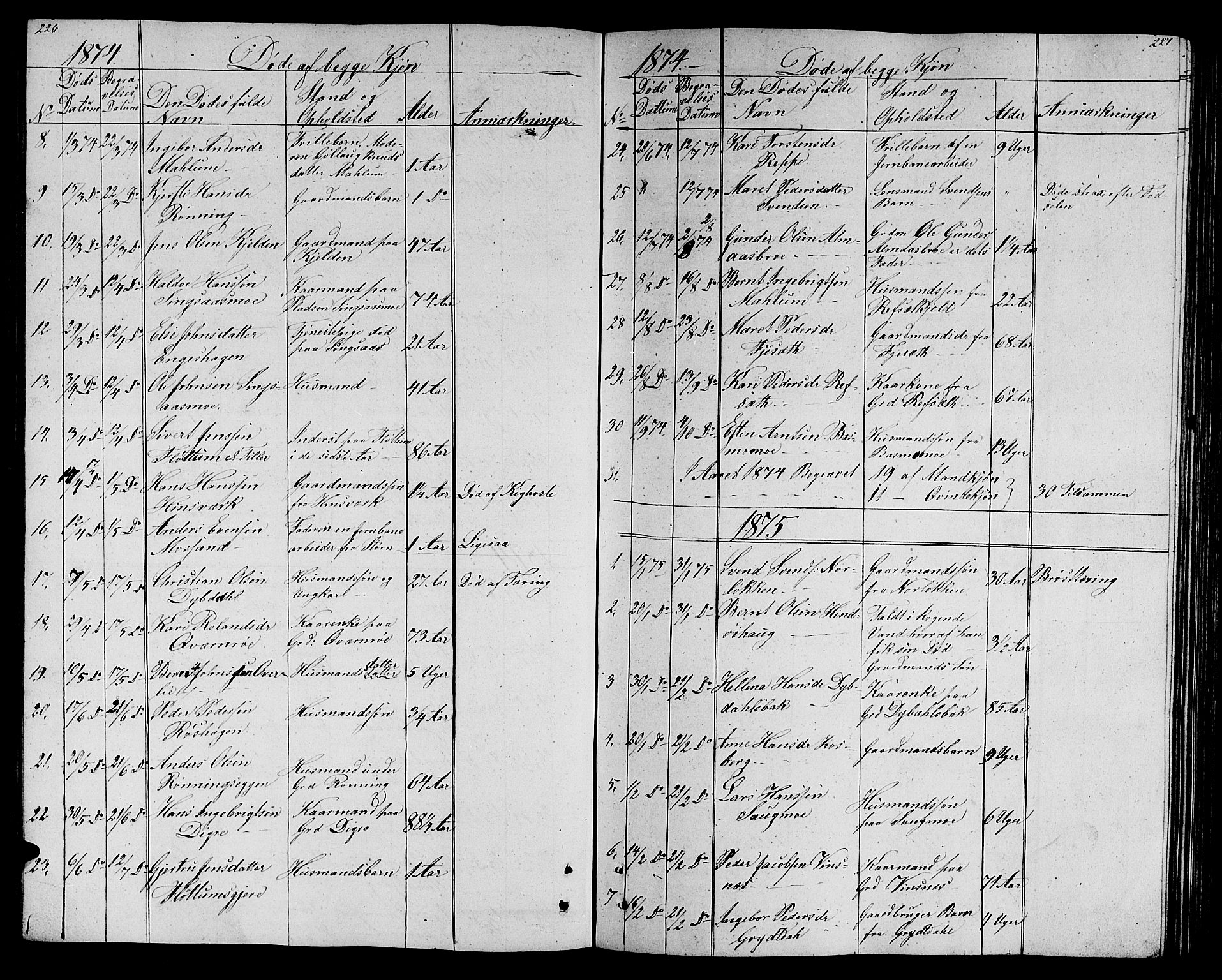 Ministerialprotokoller, klokkerbøker og fødselsregistre - Sør-Trøndelag, SAT/A-1456/688/L1027: Parish register (copy) no. 688C02, 1861-1889, p. 226-227