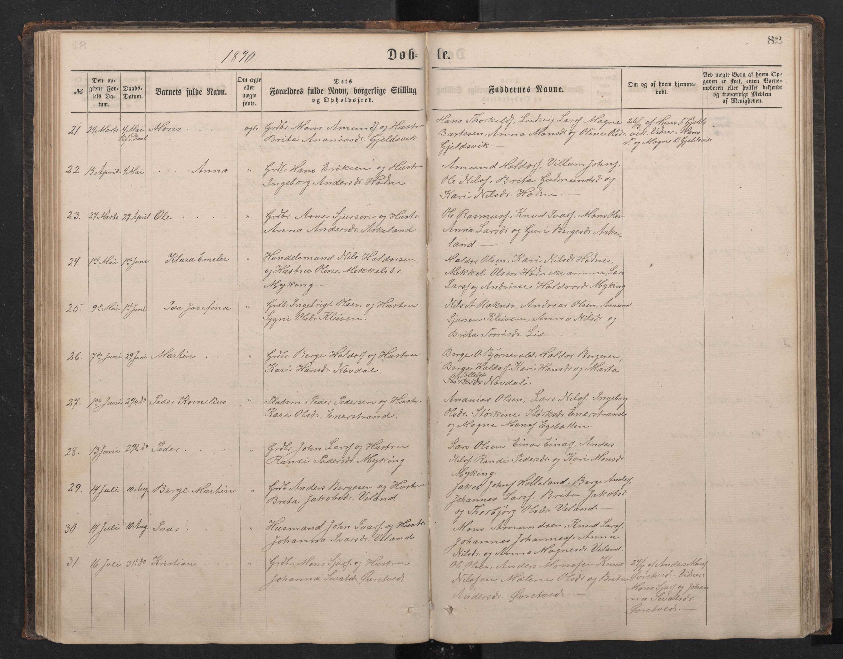 Lindås Sokneprestembete, SAB/A-76701/H/Hab: Parish register (copy) no. E 2, 1867-1892, p. 81b-82a