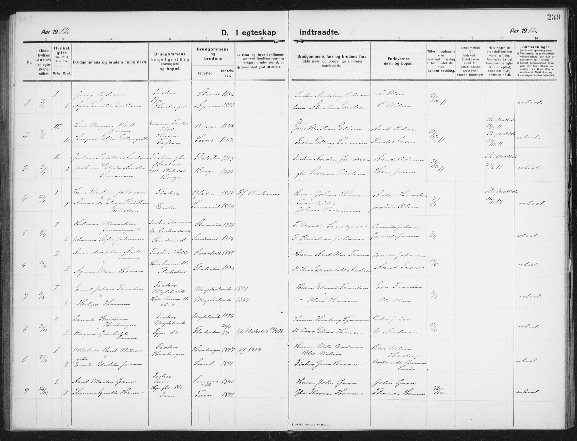 Ministerialprotokoller, klokkerbøker og fødselsregistre - Nordland, SAT/A-1459/882/L1183: Parish register (copy) no. 882C01, 1911-1938, p. 239