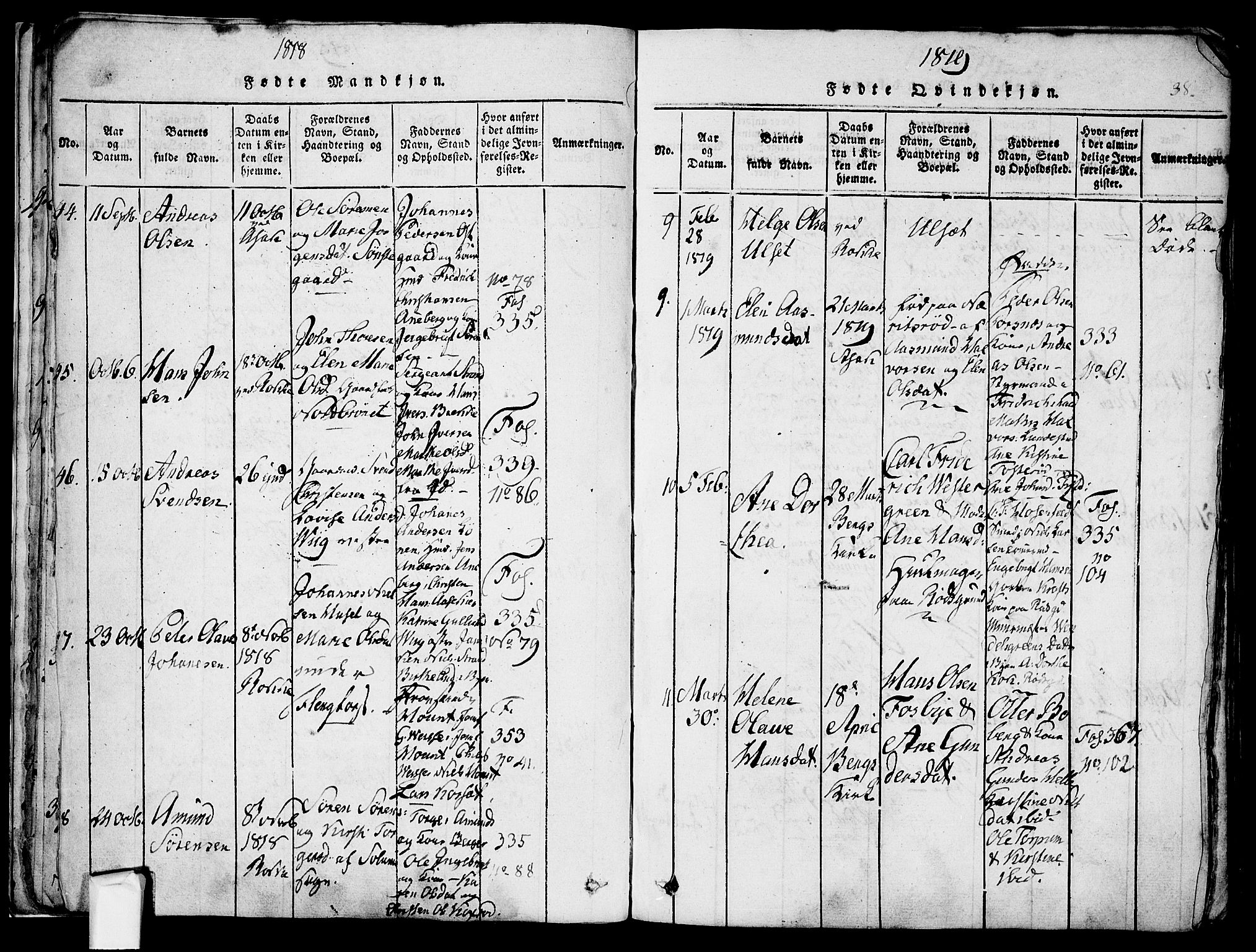 Berg prestekontor Kirkebøker, AV/SAO-A-10902/F/Fa/L0002: Parish register (official) no. I 2, 1815-1831, p. 38