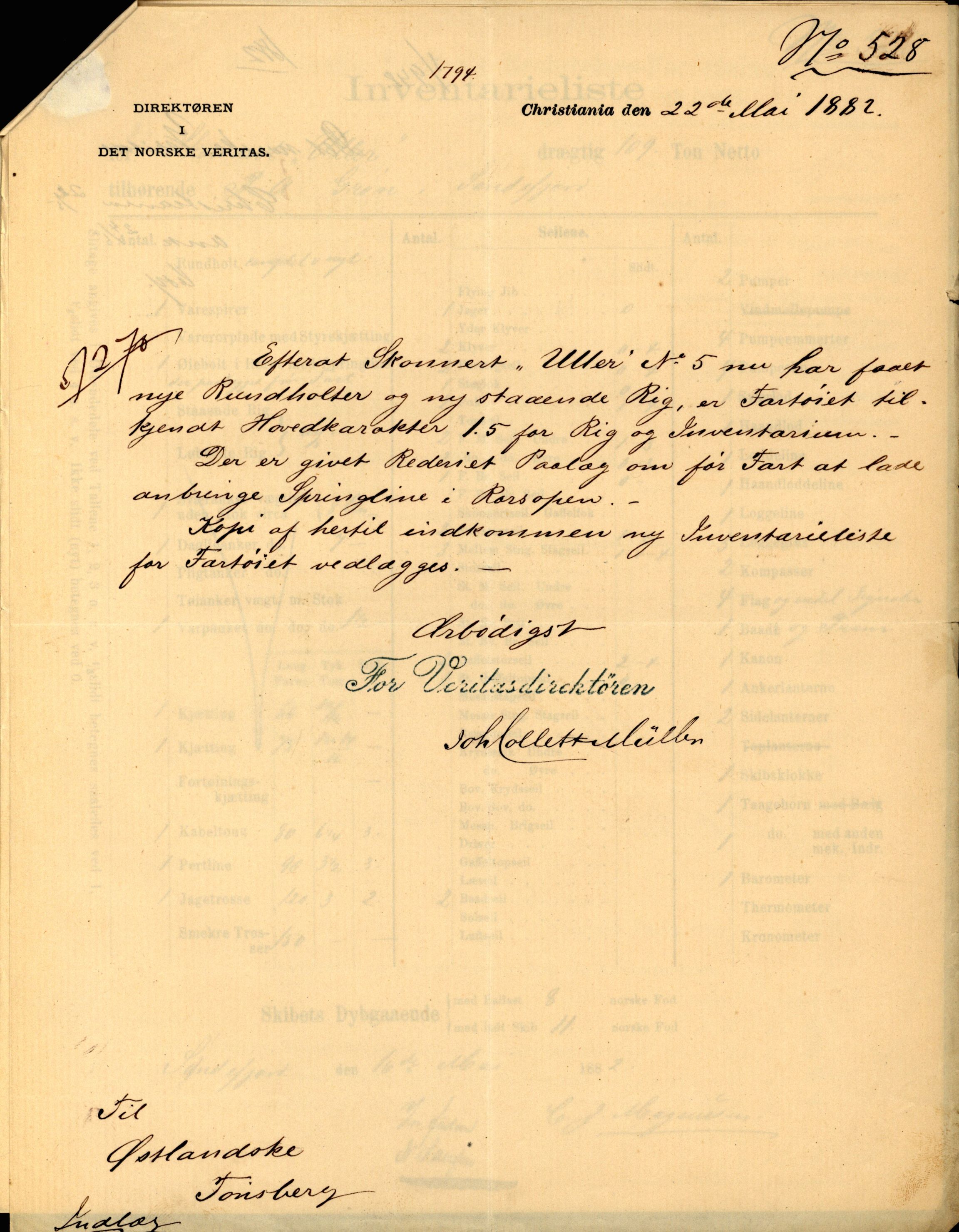 Pa 63 - Østlandske skibsassuranceforening, VEMU/A-1079/G/Ga/L0015/0012: Havaridokumenter / Vaar, Stapnæs, Tillid, Uller, Ternen, 1882, p. 75