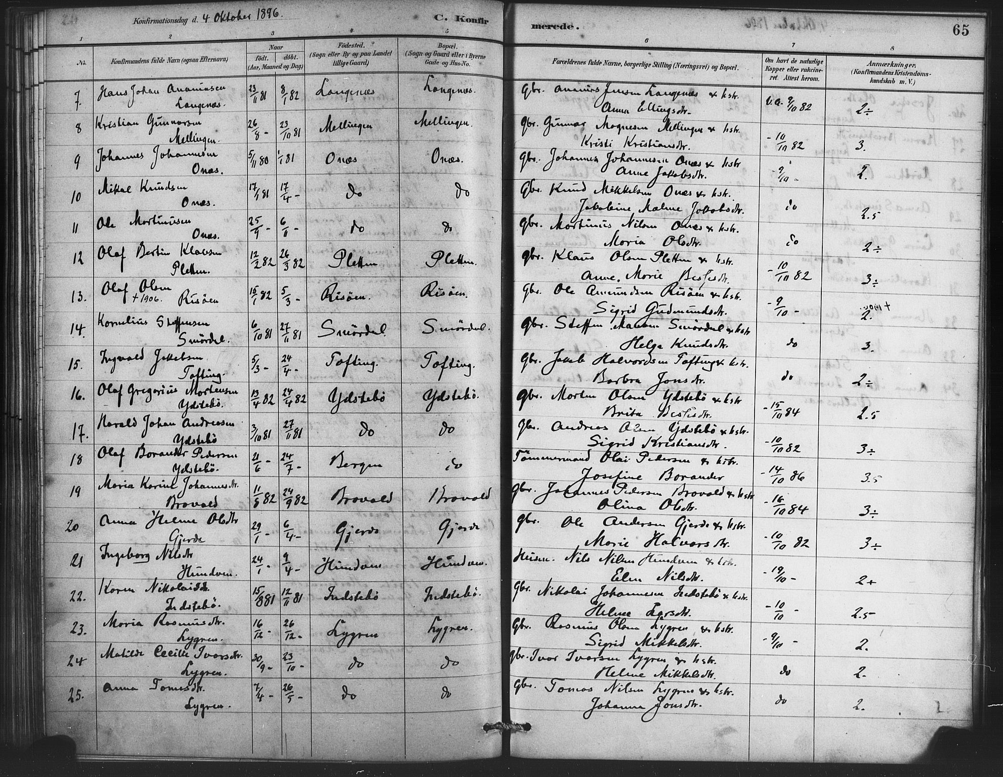 Lindås Sokneprestembete, SAB/A-76701/H/Haa: Parish register (official) no. E 1, 1886-1897, p. 65