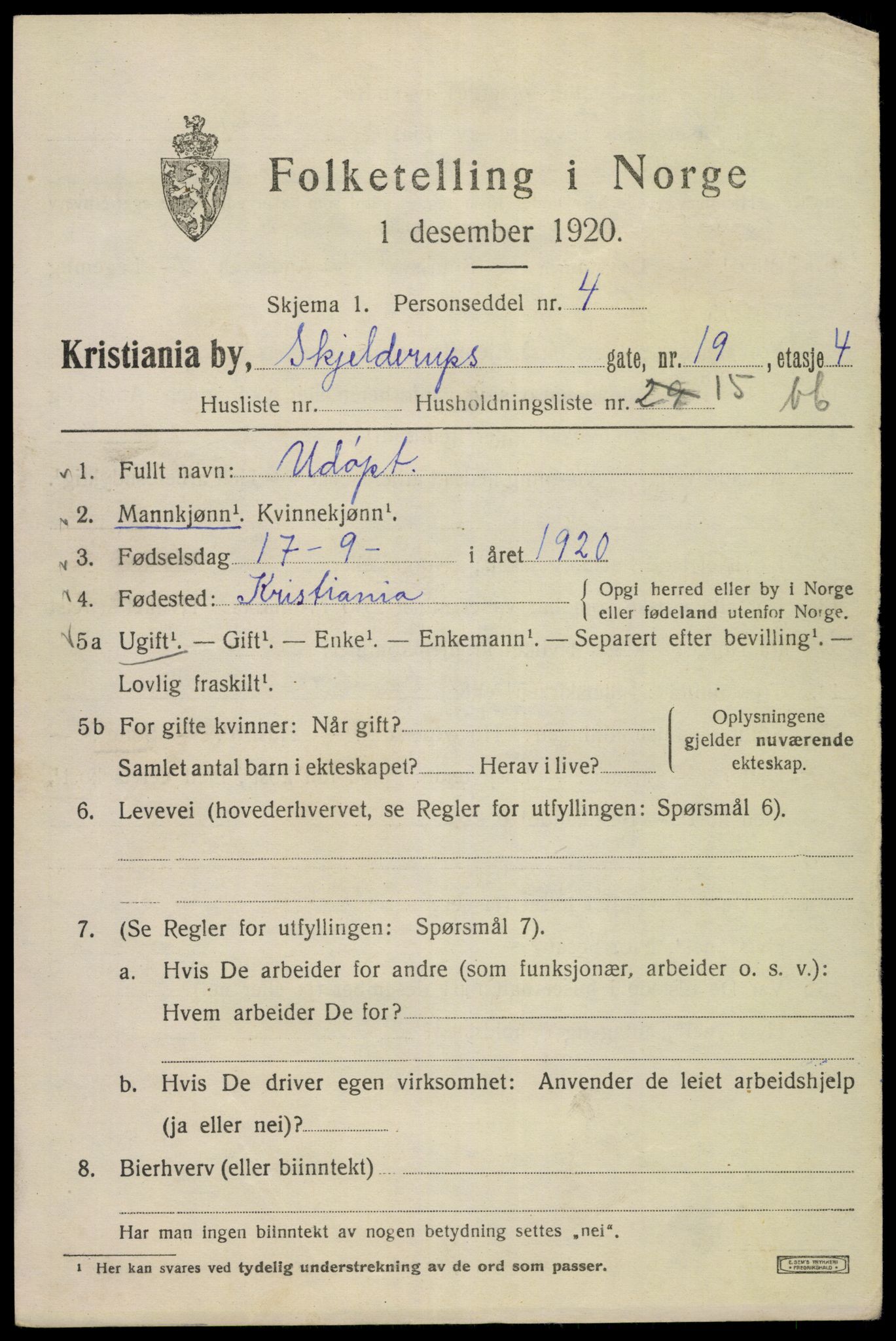 SAO, 1920 census for Kristiania, 1920, p. 514489