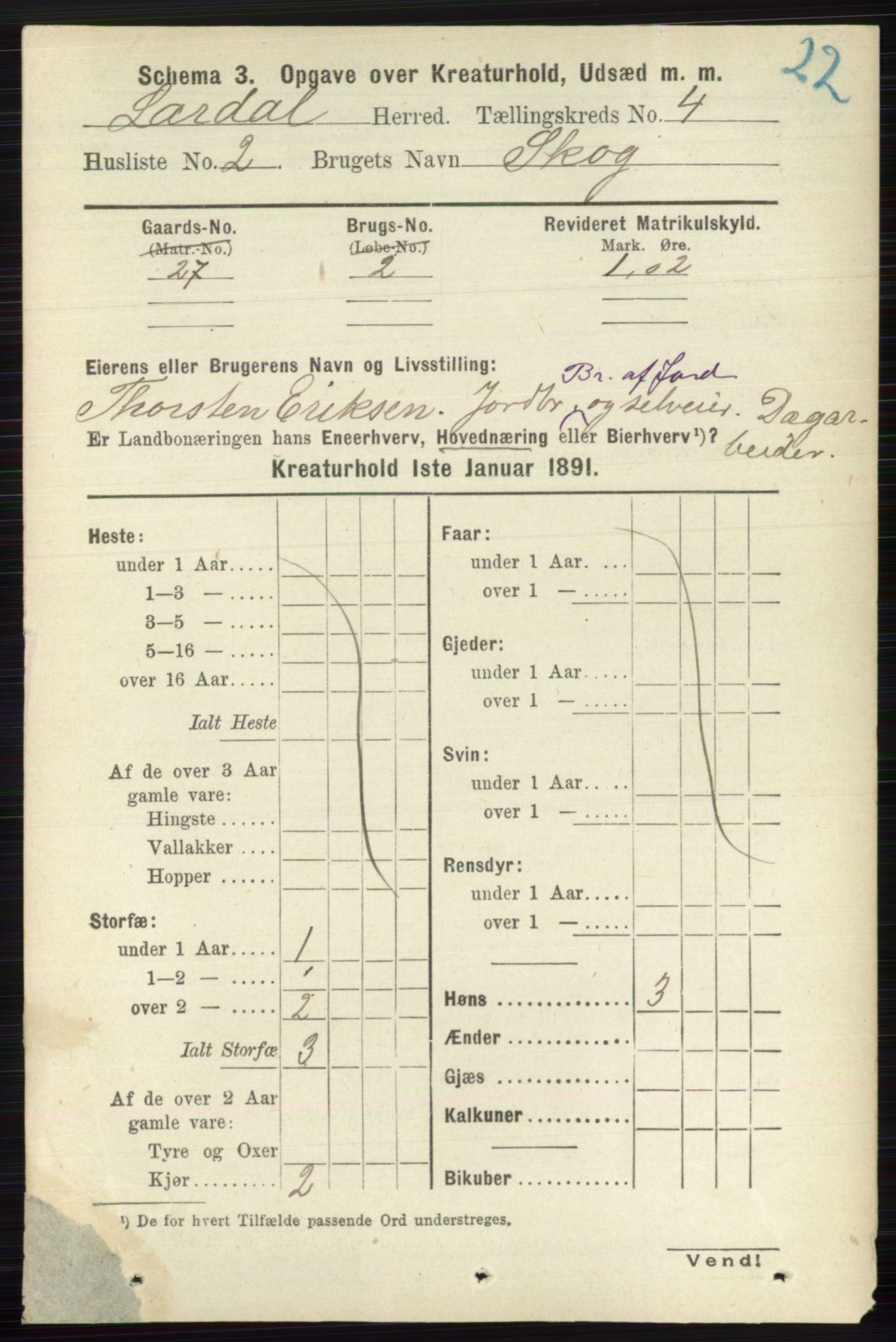 RA, 1891 census for 0728 Lardal, 1891, p. 3803