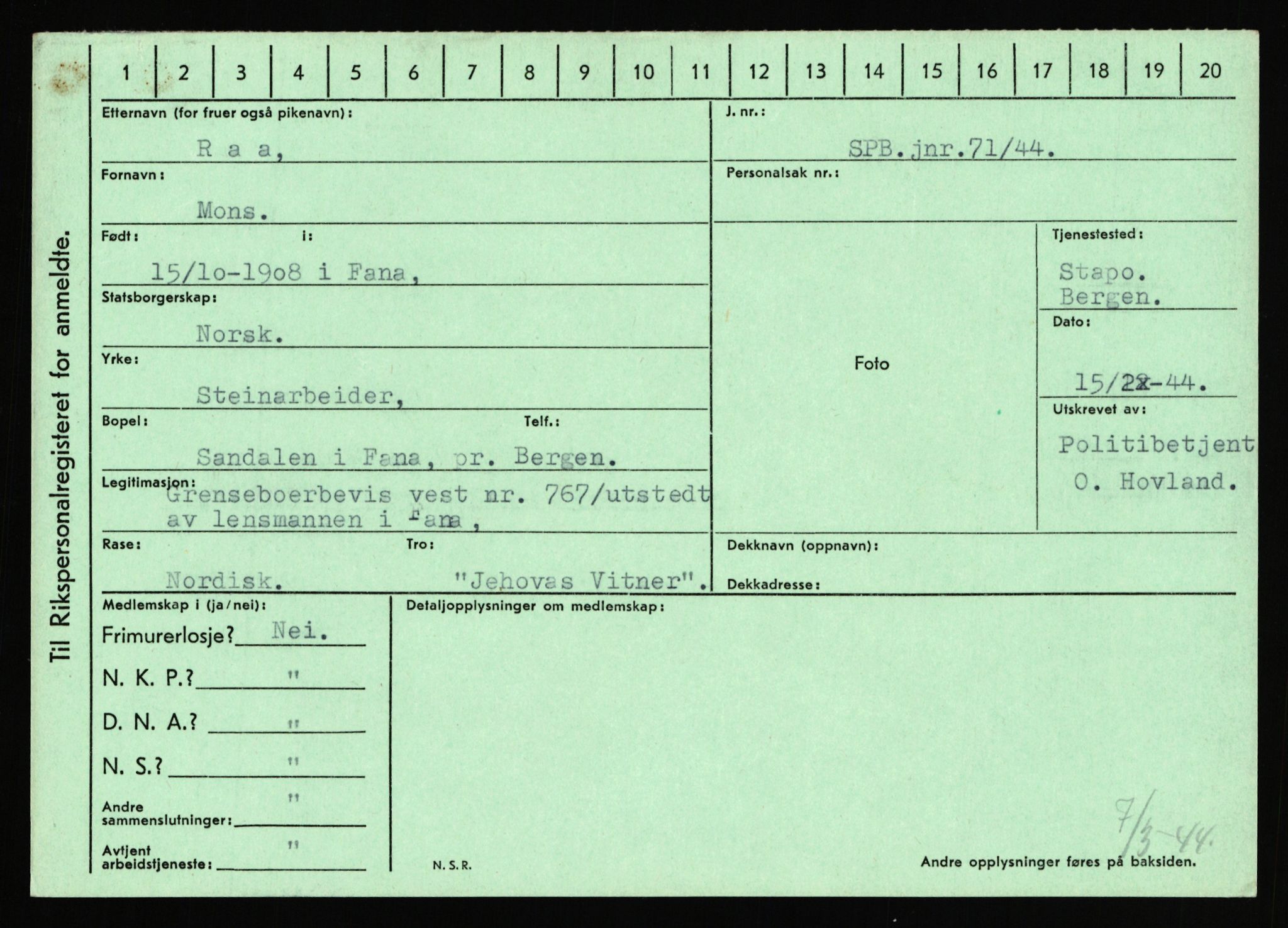 Statspolitiet - Hovedkontoret / Osloavdelingen, AV/RA-S-1329/C/Ca/L0013: Raa - Servold, 1943-1945, p. 2