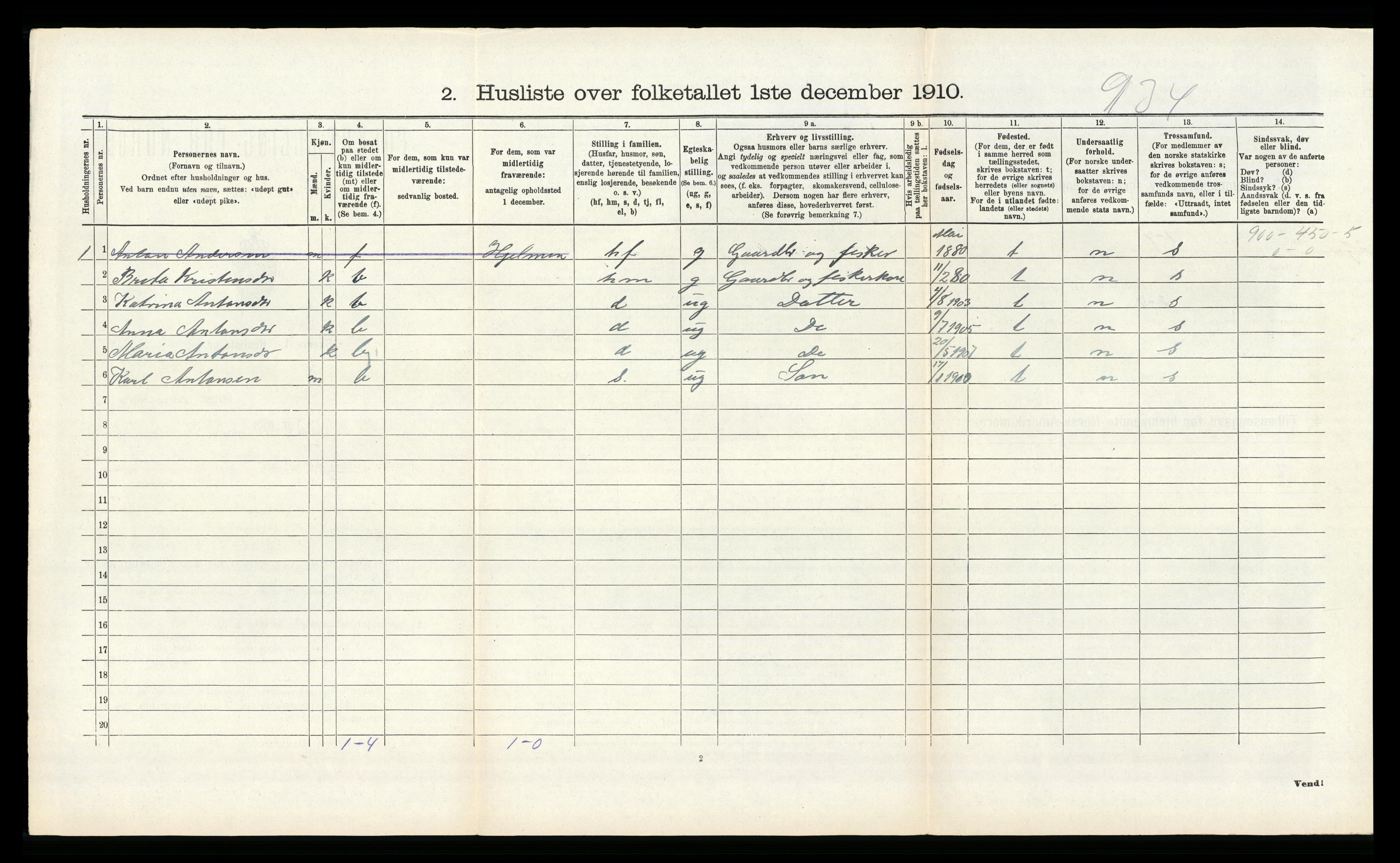 RA, 1910 census for Herdla, 1910, p. 535