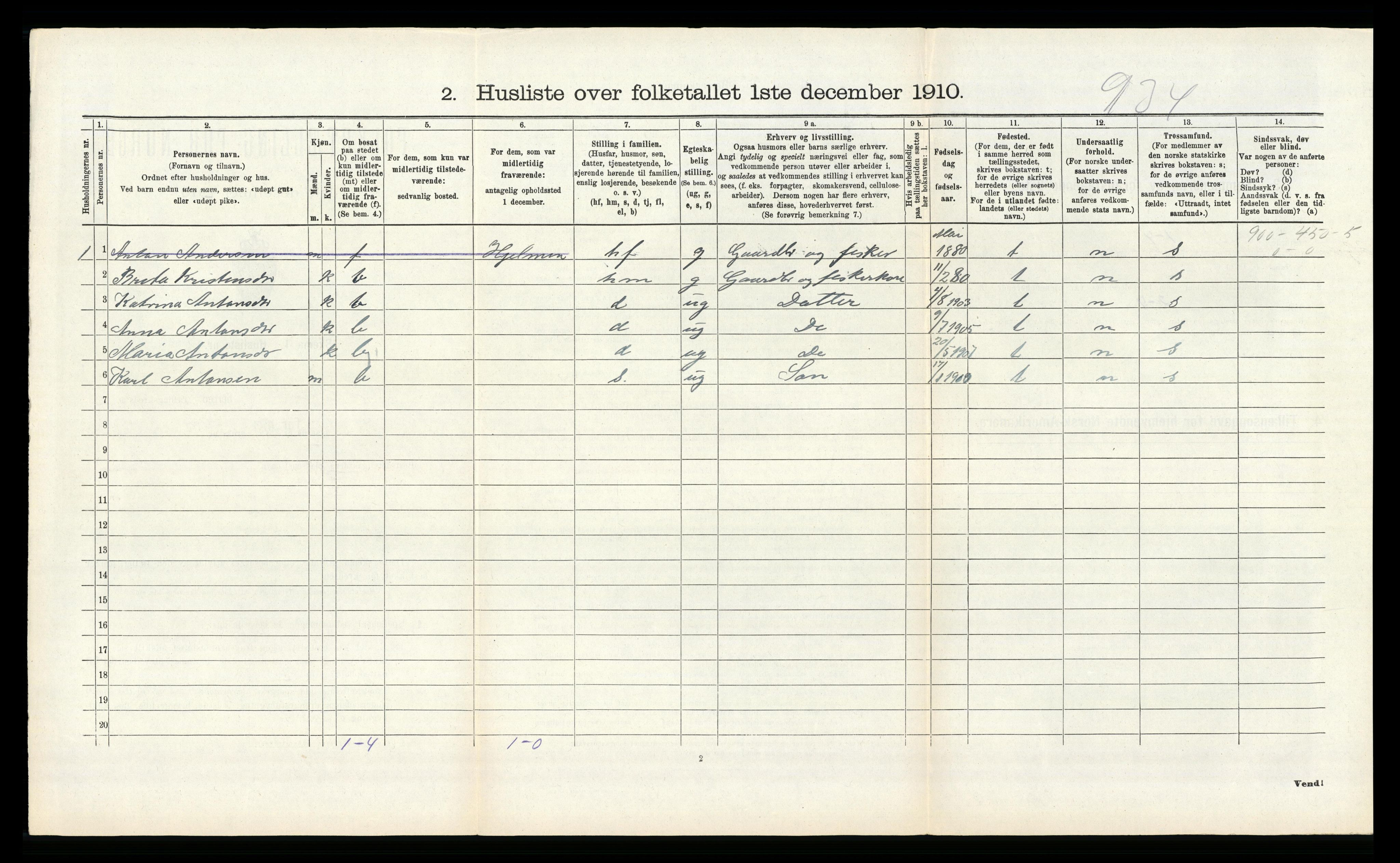 RA, 1910 census for Herdla, 1910, p. 535