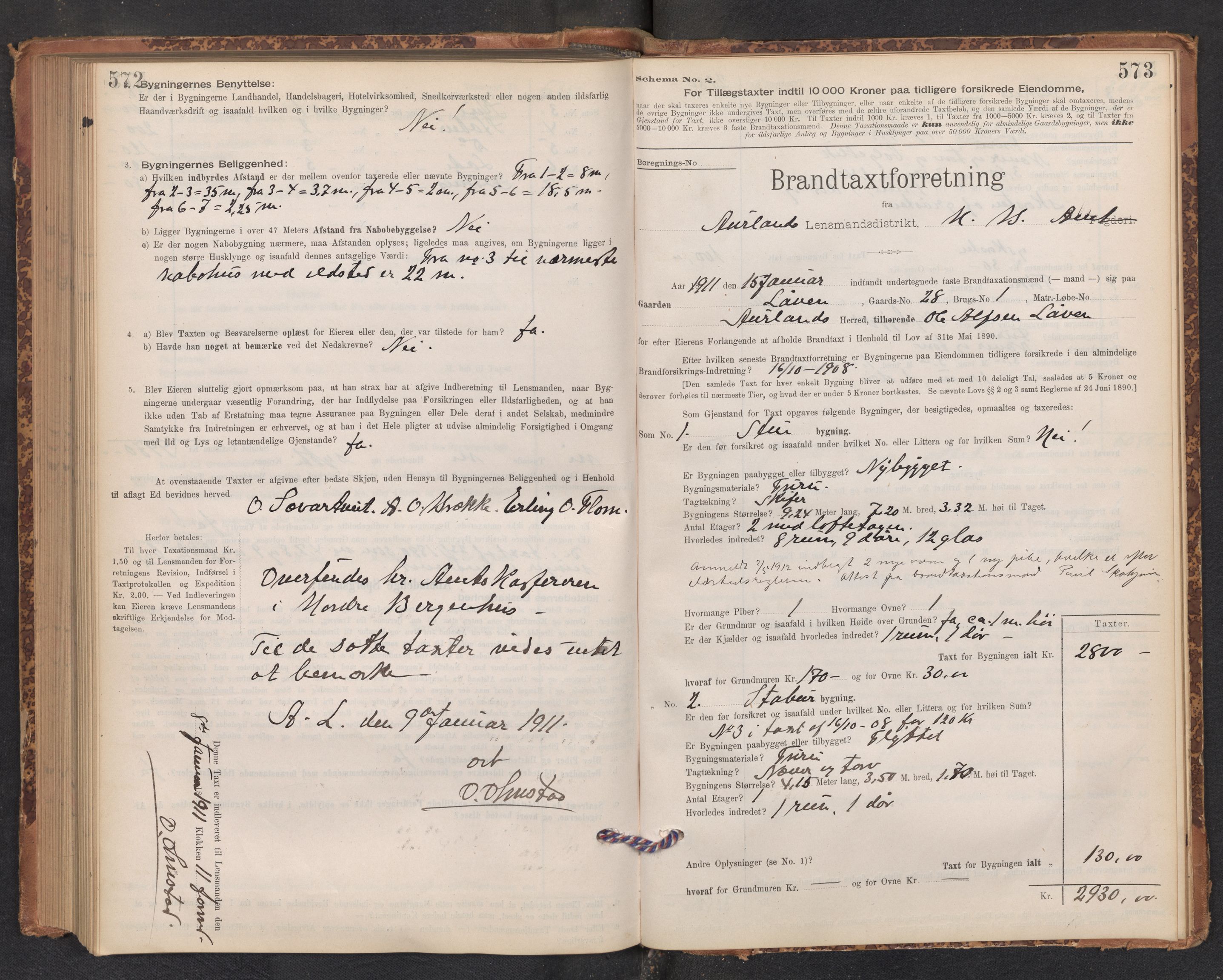 Lensmannen i Aurland, AV/SAB-A-26401/0012/L0004: Branntakstprotokoll, skjematakst, 1895-1911, p. 572-573