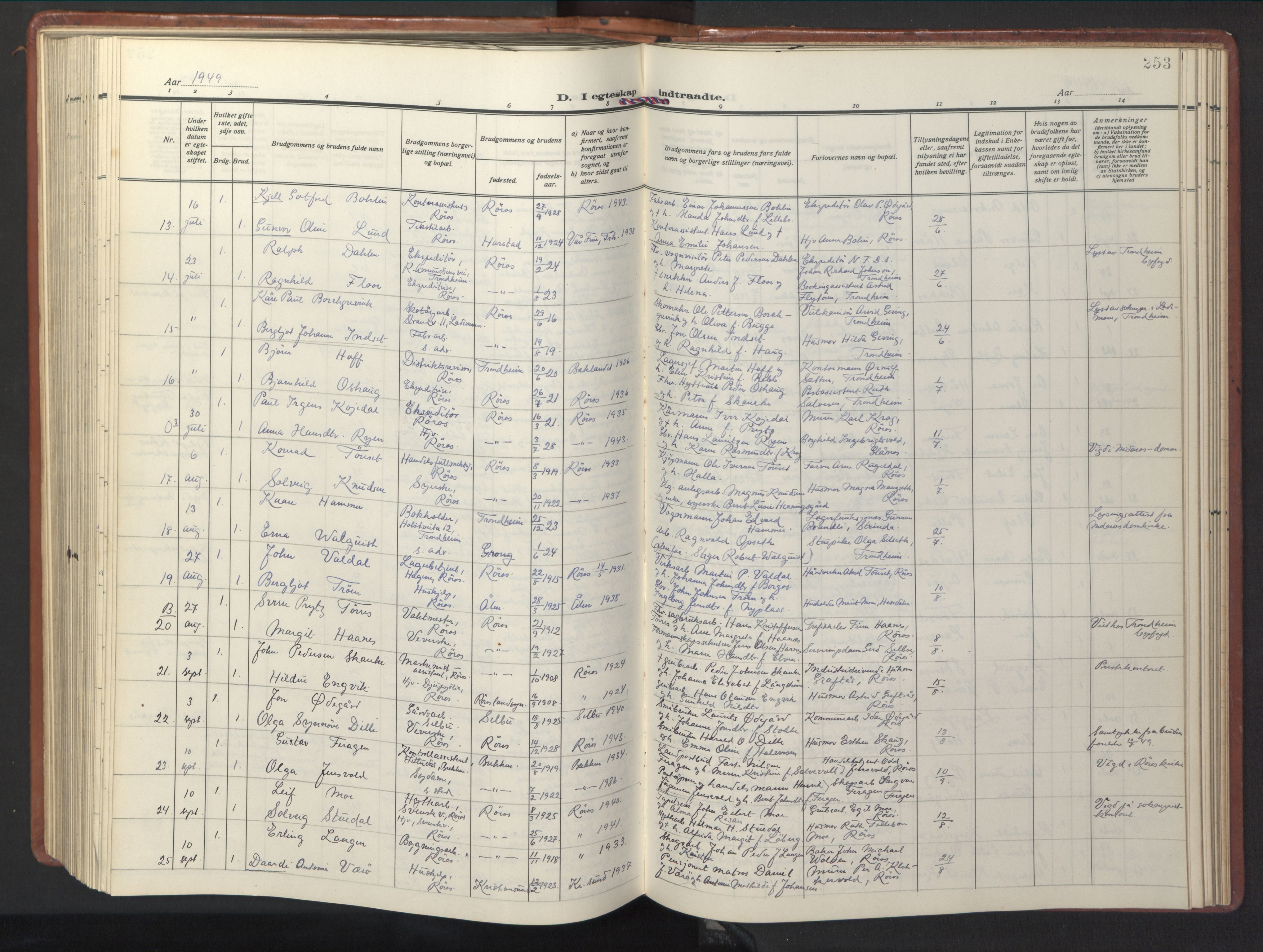 Ministerialprotokoller, klokkerbøker og fødselsregistre - Sør-Trøndelag, SAT/A-1456/681/L0943: Parish register (copy) no. 681C07, 1926-1954, p. 253