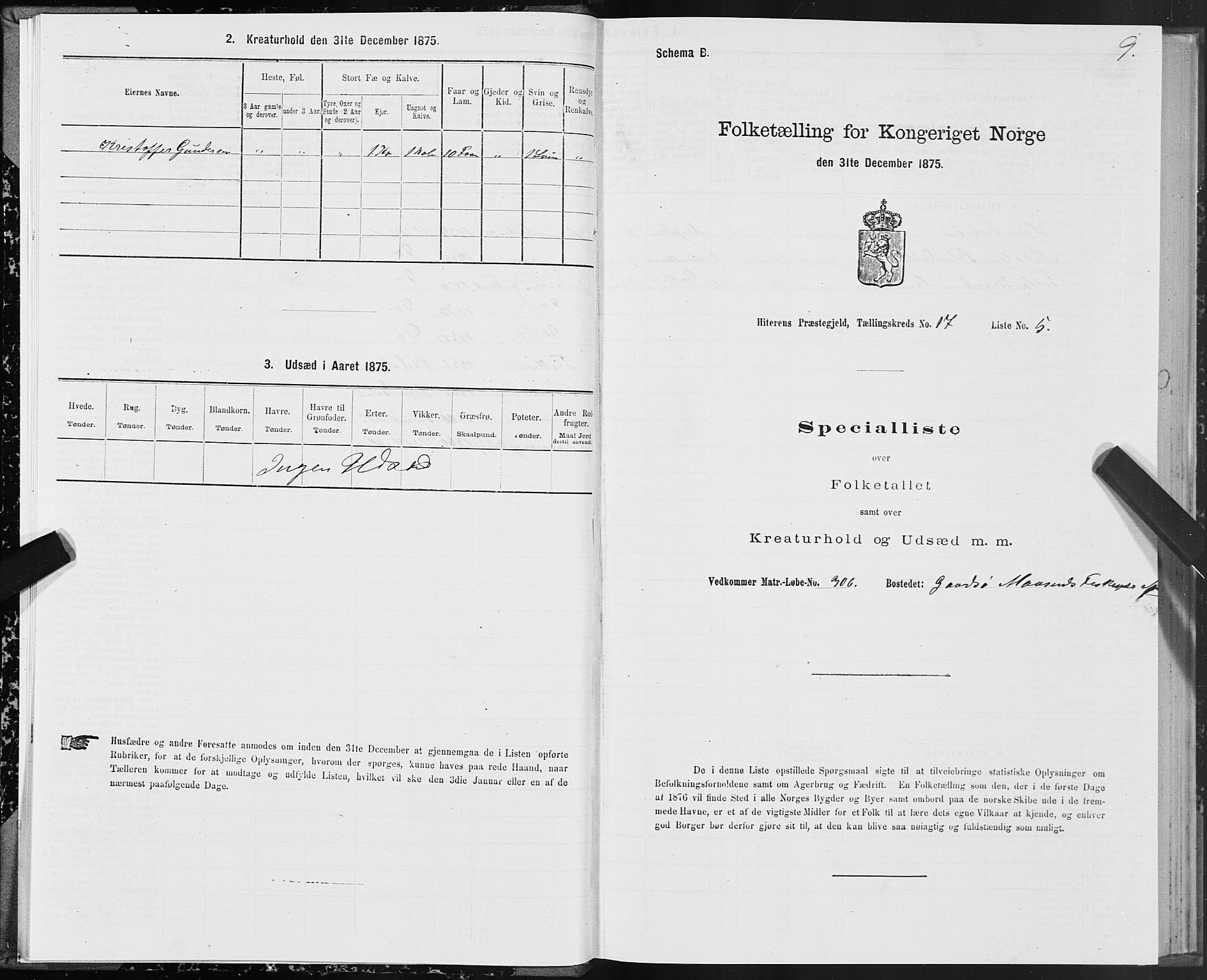 SAT, 1875 census for 1617P Hitra, 1875, p. 9009