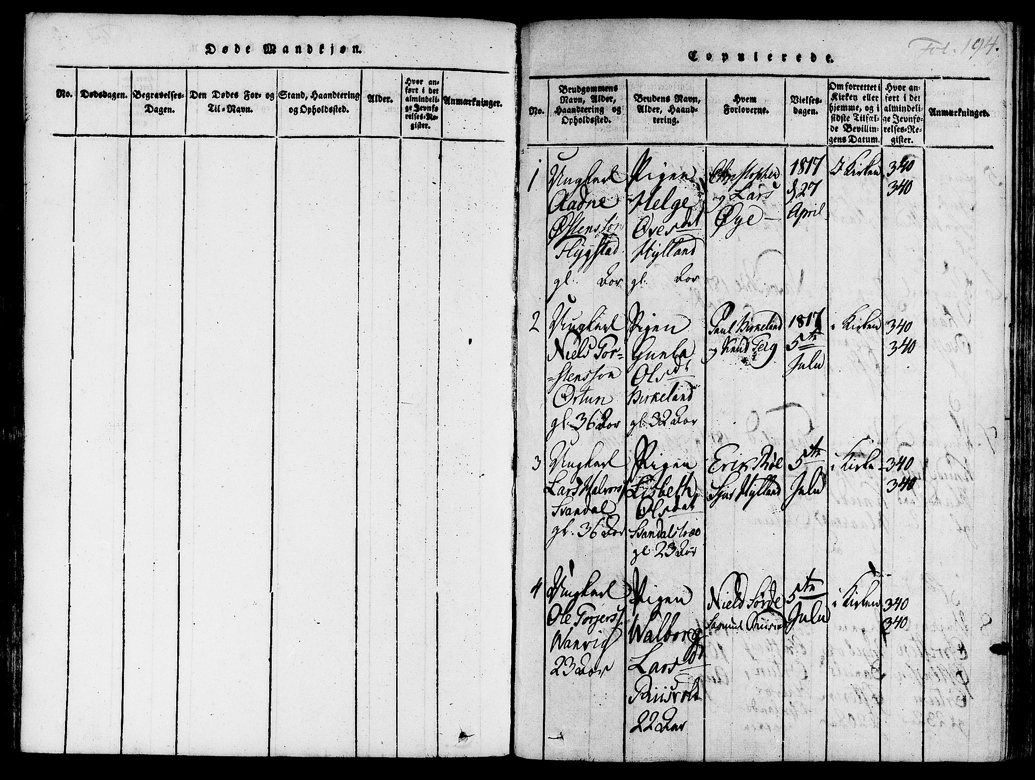 Suldal sokneprestkontor, SAST/A-101845/01/IV/L0007: Parish register (official) no. A 7, 1817-1838, p. 194