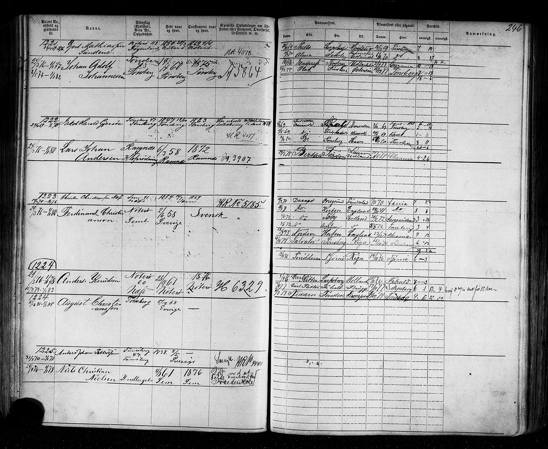 Tønsberg innrulleringskontor, AV/SAKO-A-786/F/Fb/L0002: Annotasjonsrulle Patent nr. 1-2635, 1869-1877, p. 278