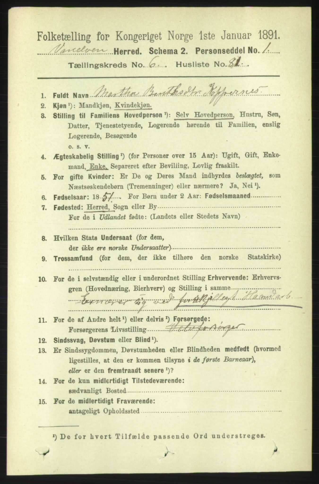 RA, 1891 census for 1511 Vanylven, 1891, p. 3091