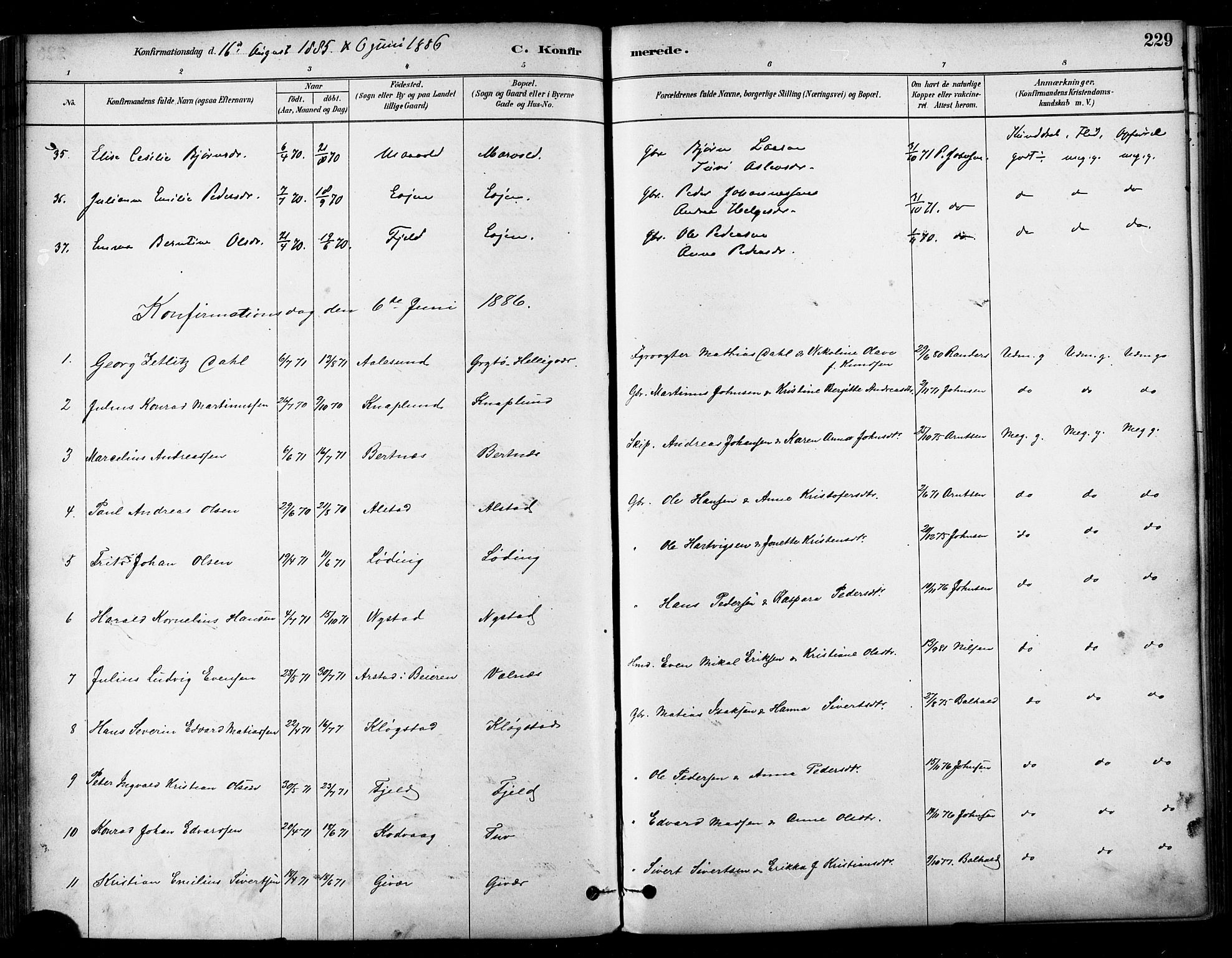 Ministerialprotokoller, klokkerbøker og fødselsregistre - Nordland, SAT/A-1459/802/L0054: Parish register (official) no. 802A01, 1879-1893, p. 229