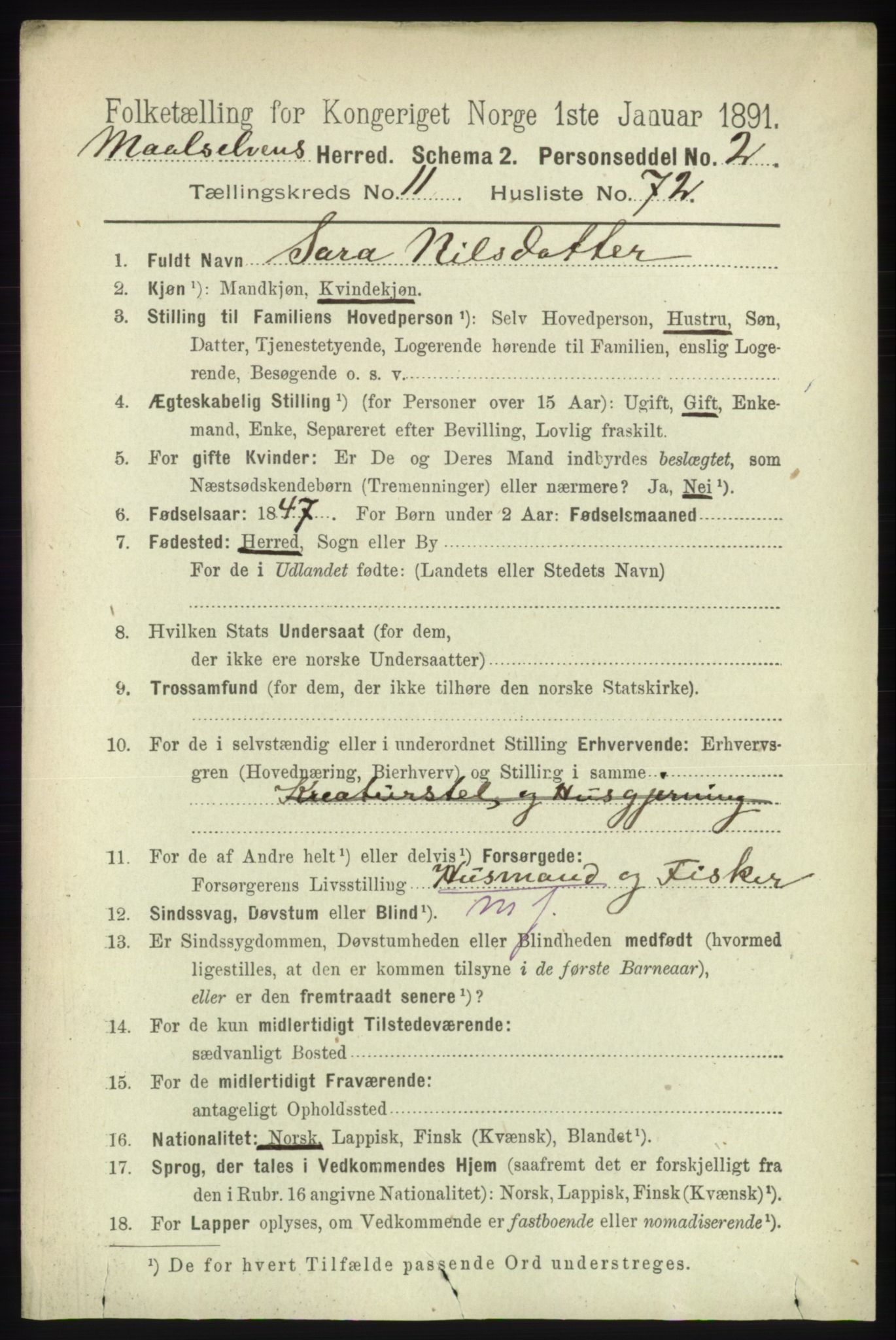 RA, 1891 census for 1924 Målselv, 1891, p. 3755