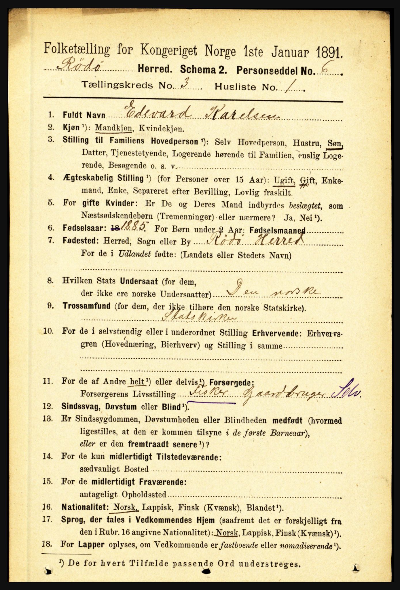 RA, 1891 census for 1836 Rødøy, 1891, p. 829