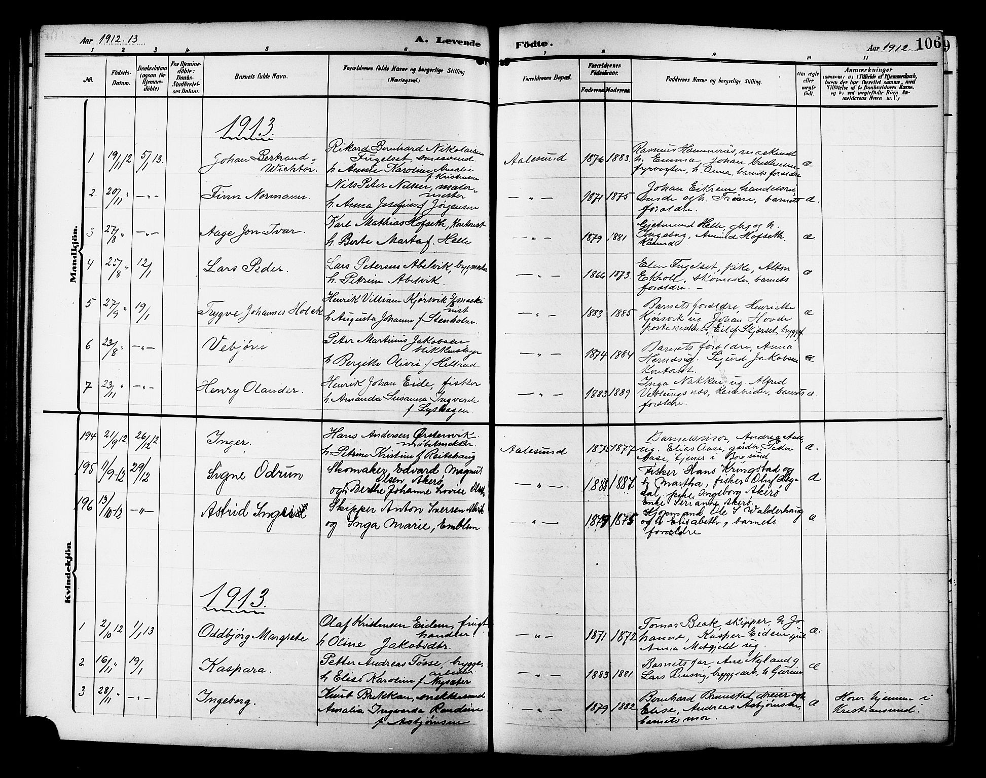 Ministerialprotokoller, klokkerbøker og fødselsregistre - Møre og Romsdal, AV/SAT-A-1454/529/L0471: Parish register (copy) no. 529C08, 1909-1921, p. 106