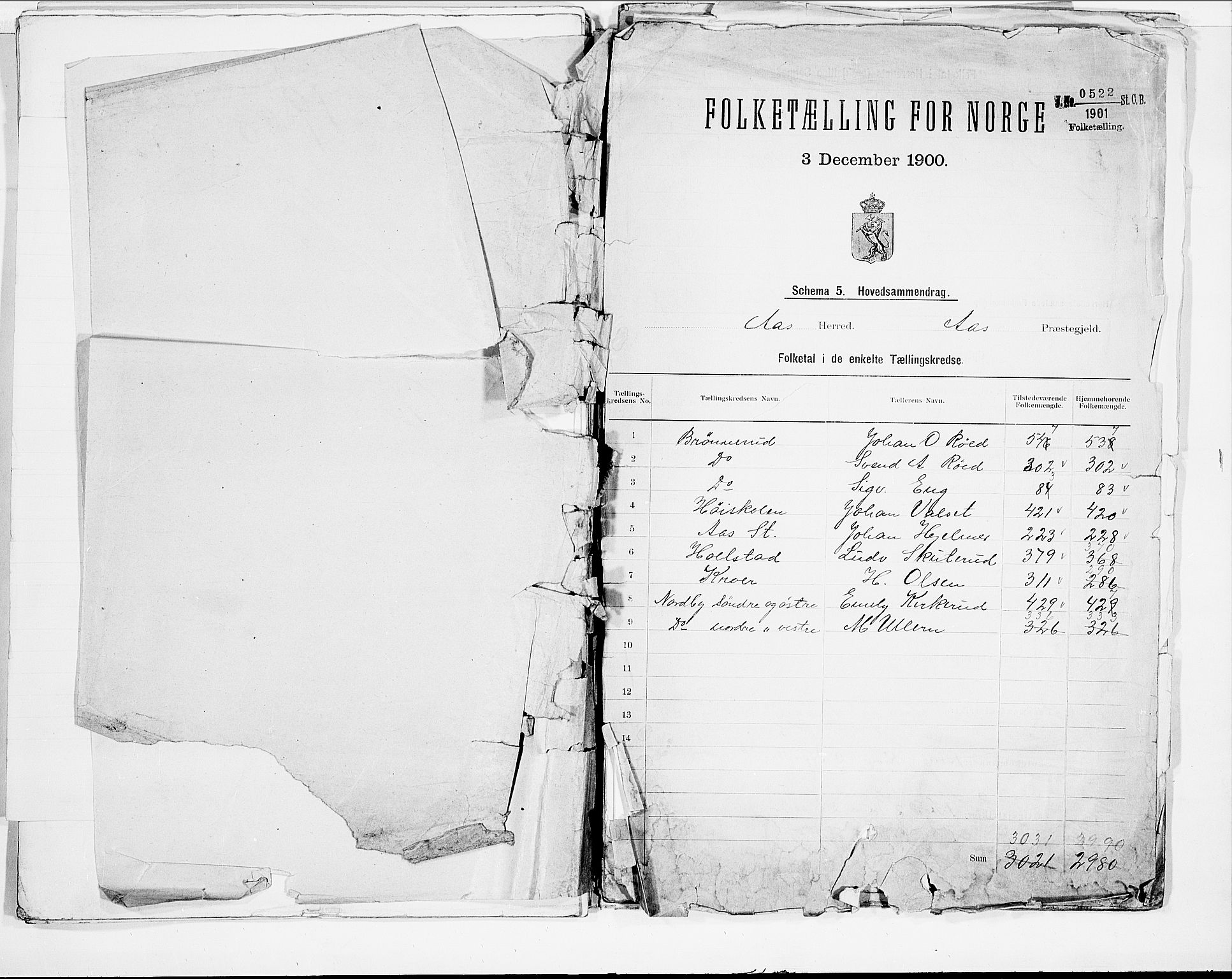 SAO, 1900 census for Ås, 1900, p. 2