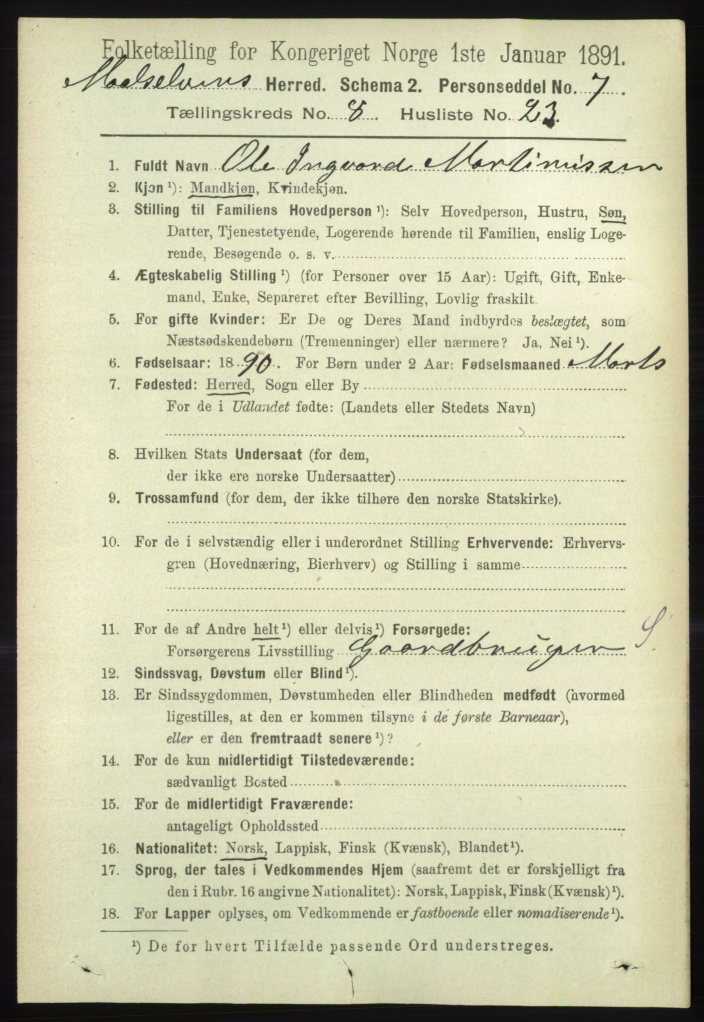 RA, 1891 census for 1924 Målselv, 1891, p. 2688