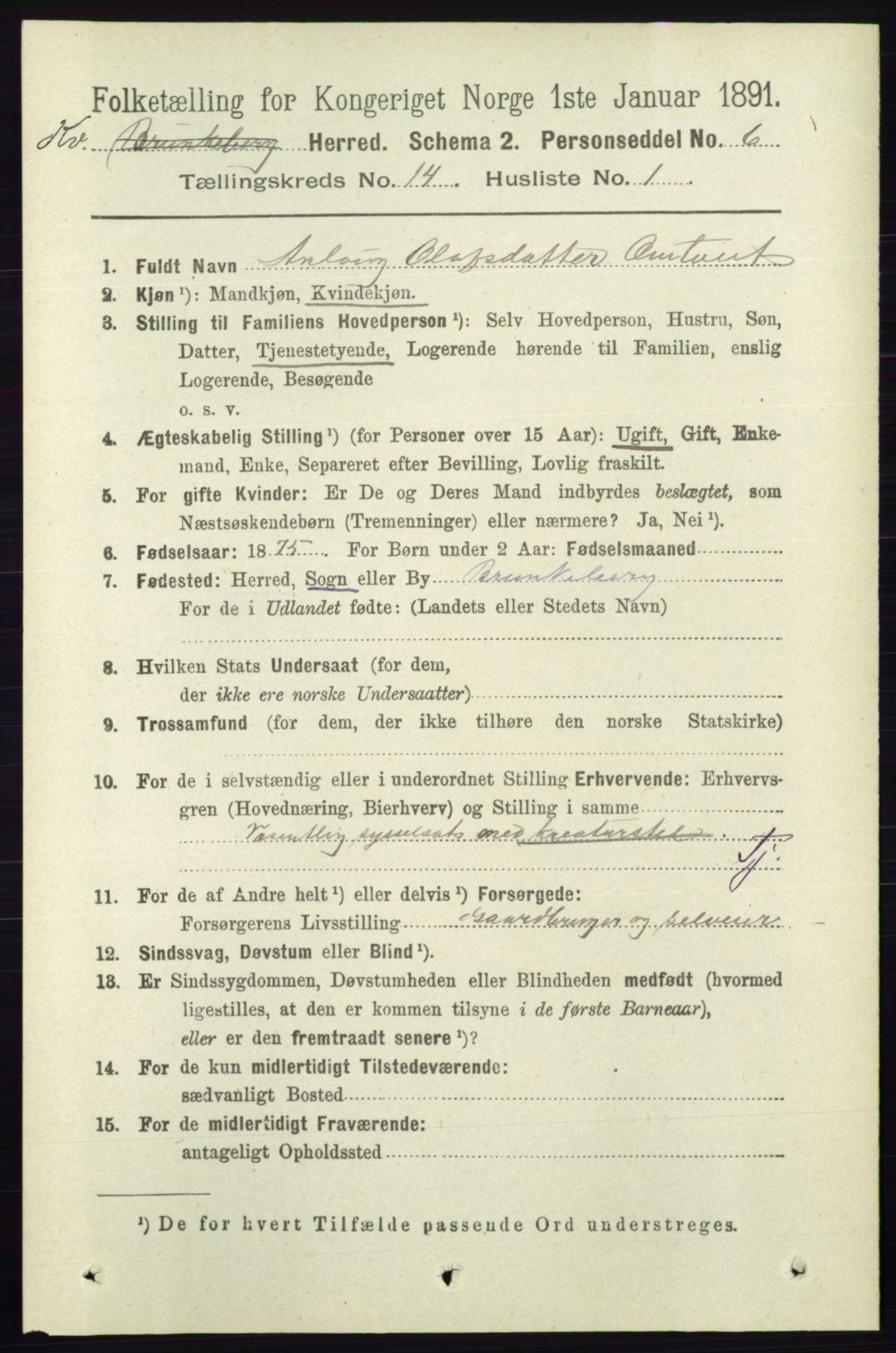 RA, 1891 census for 0829 Kviteseid, 1891, p. 3353