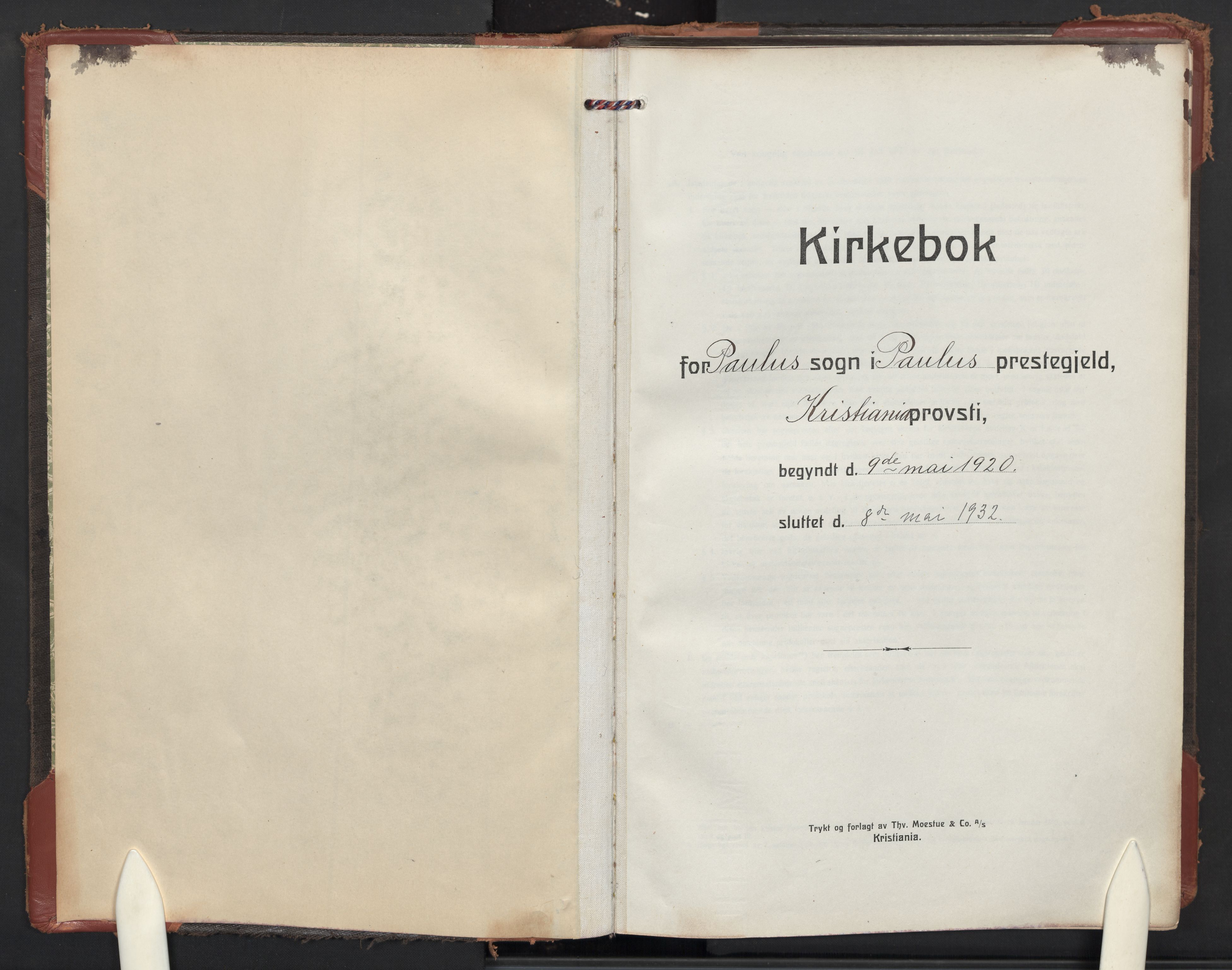 Paulus prestekontor Kirkebøker, SAO/A-10871/F/Fa/L0026: Parish register (official) no. 26, 1920-1932