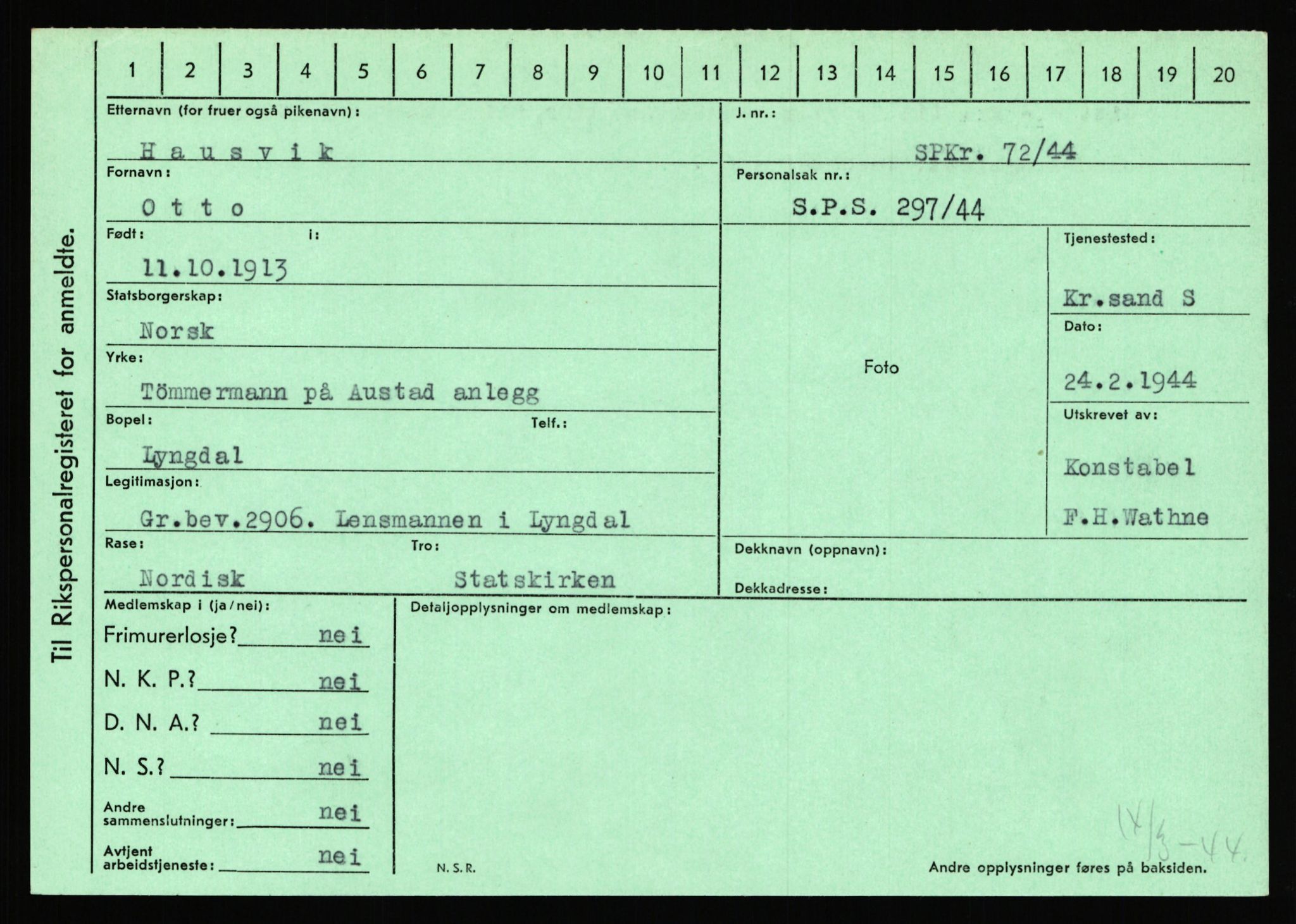 Statspolitiet - Hovedkontoret / Osloavdelingen, AV/RA-S-1329/C/Ca/L0006: Hanche - Hokstvedt, 1943-1945, p. 2797