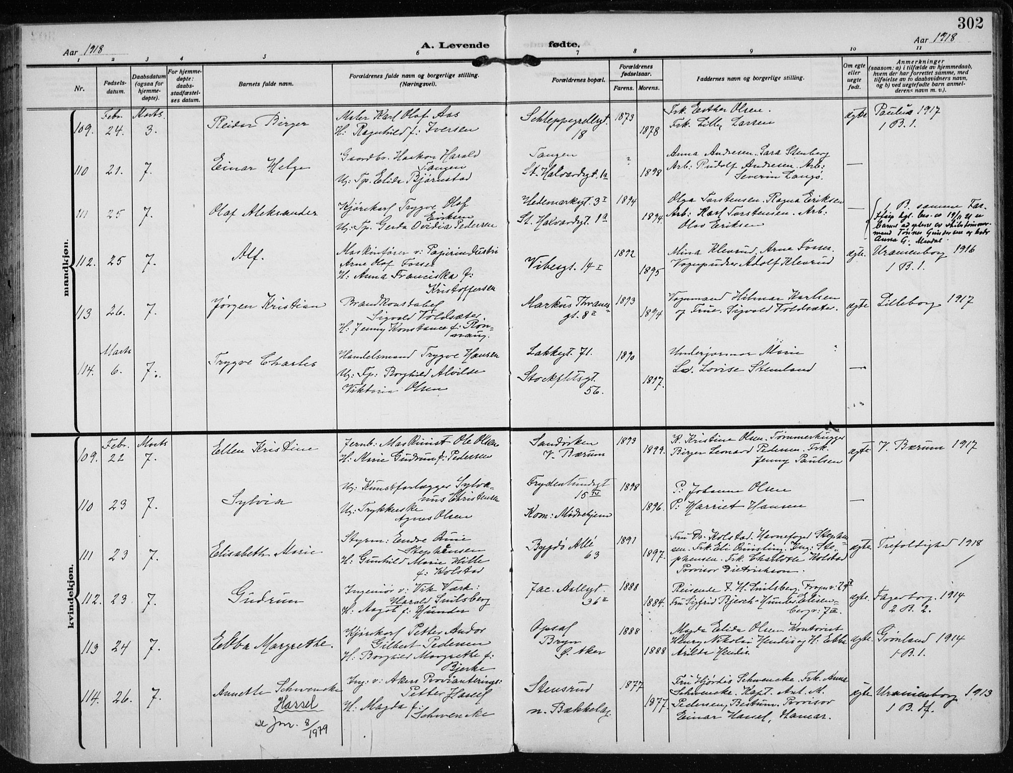 Rikshospitalet prestekontor Kirkebøker, SAO/A-10309b/F/L0016: Parish register (official) no. 16, 1916-1918, p. 302
