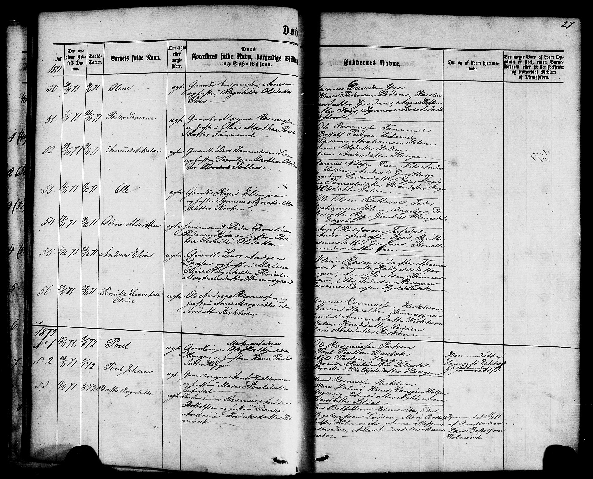 Hornindal sokneprestembete, SAB/A-82401/H/Haa/Haaa/L0002: Parish register (official) no. A 2, 1867-1884, p. 27