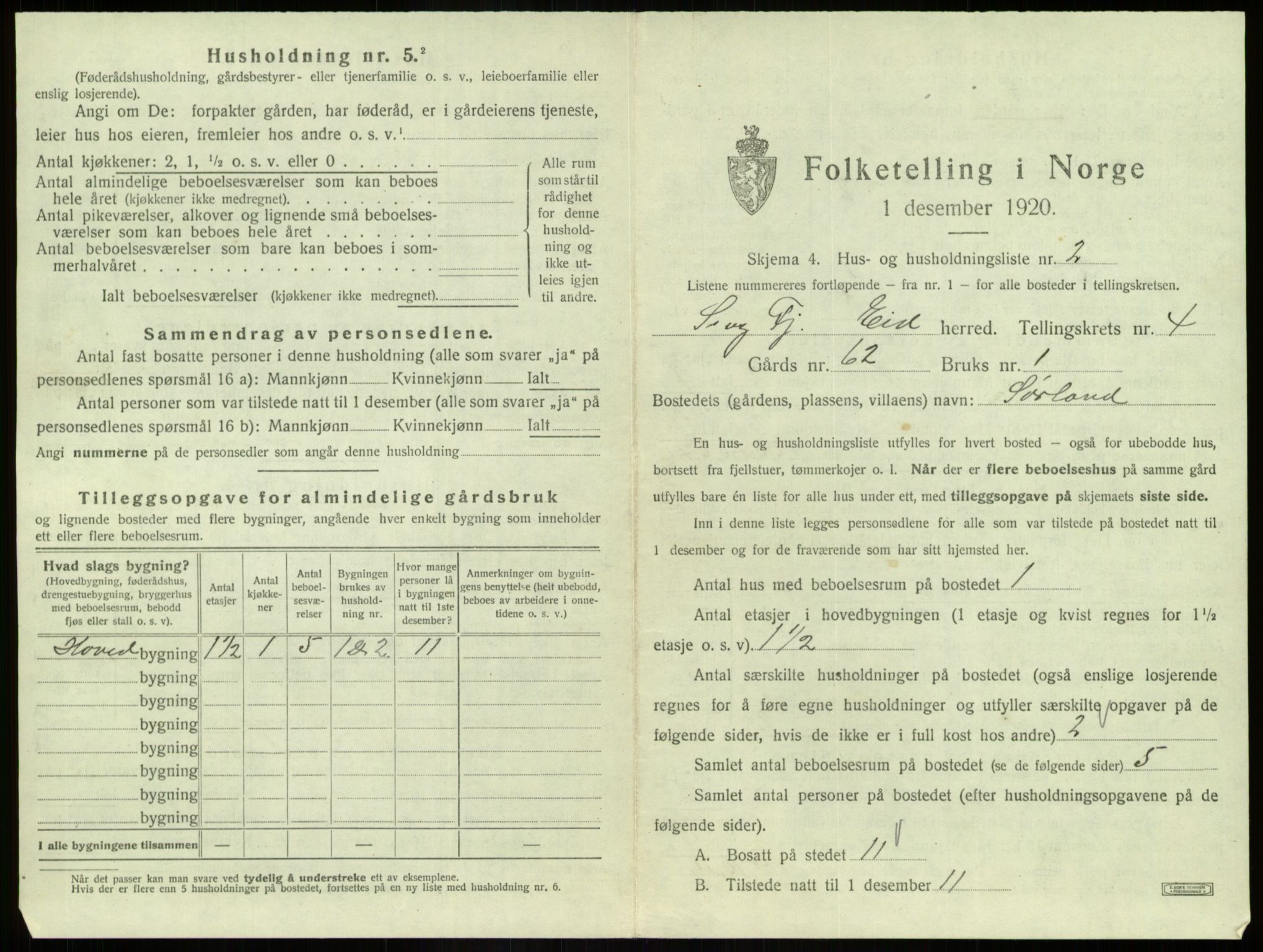 SAB, 1920 census for Eid, 1920, p. 218