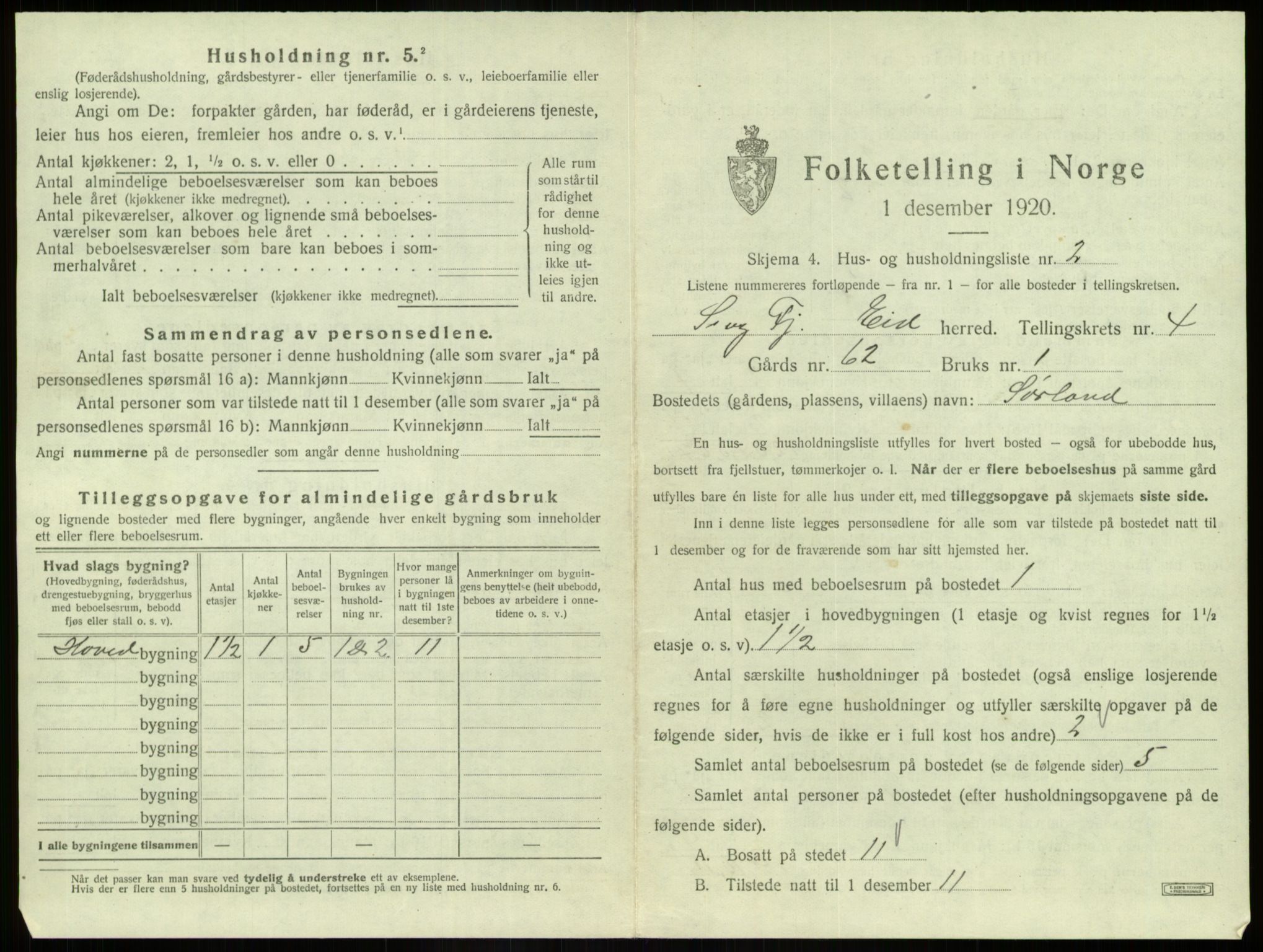 SAB, 1920 census for Eid, 1920, p. 218