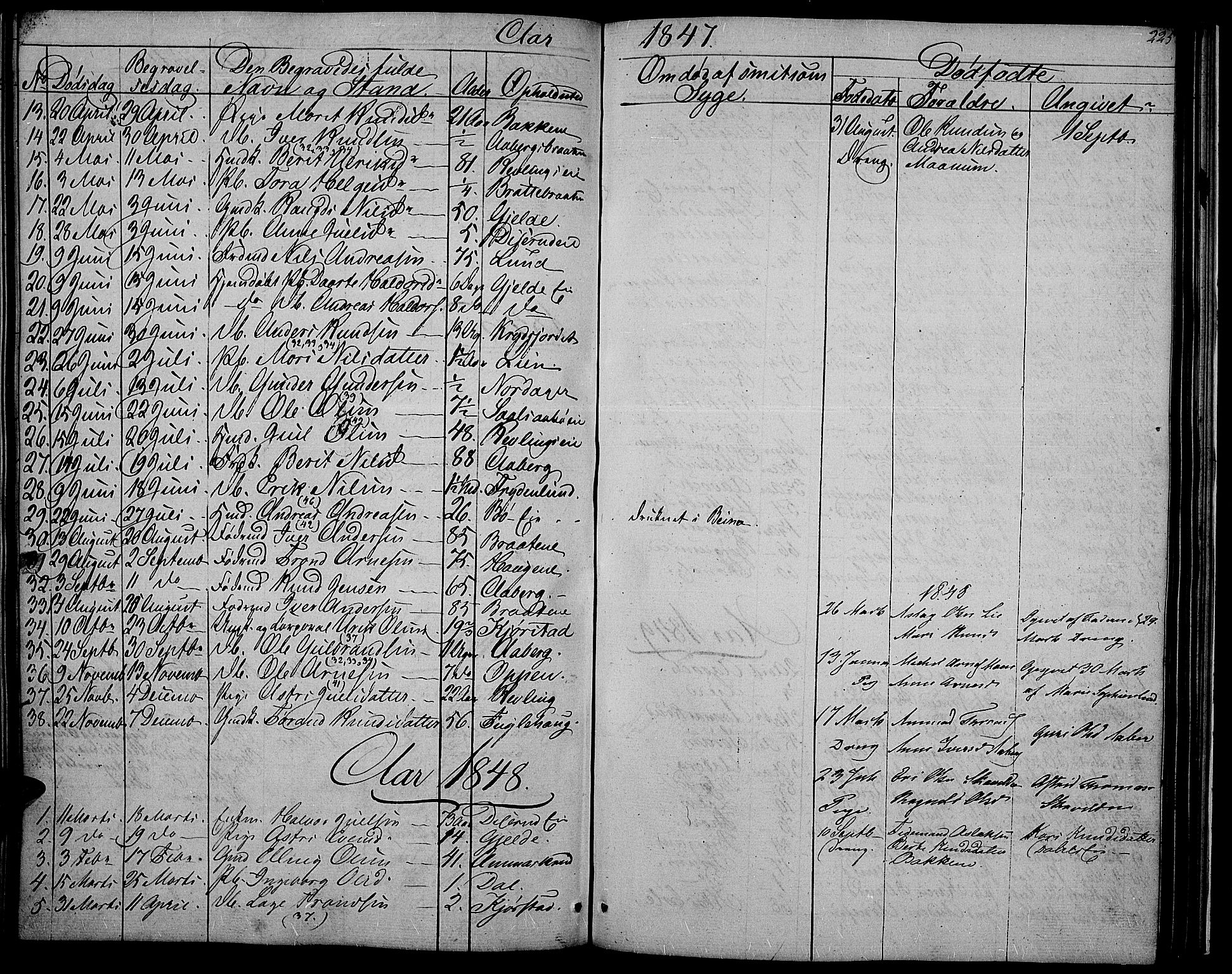 Nord-Aurdal prestekontor, SAH/PREST-132/H/Ha/Hab/L0002: Parish register (copy) no. 2, 1842-1877, p. 225